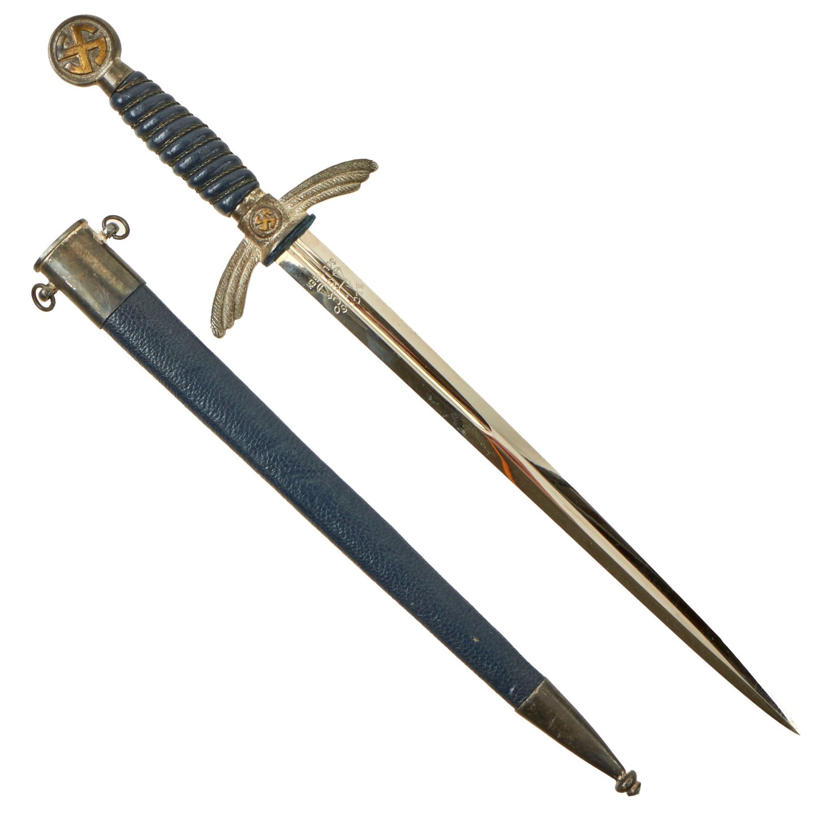 Buy Original German WWII Early Miniature "Salesman's Sample" Luftwaffe Officer Sword by ALCOSO with Scabbard - Nickel Plated Blade | Original Firearms Antique For Sale