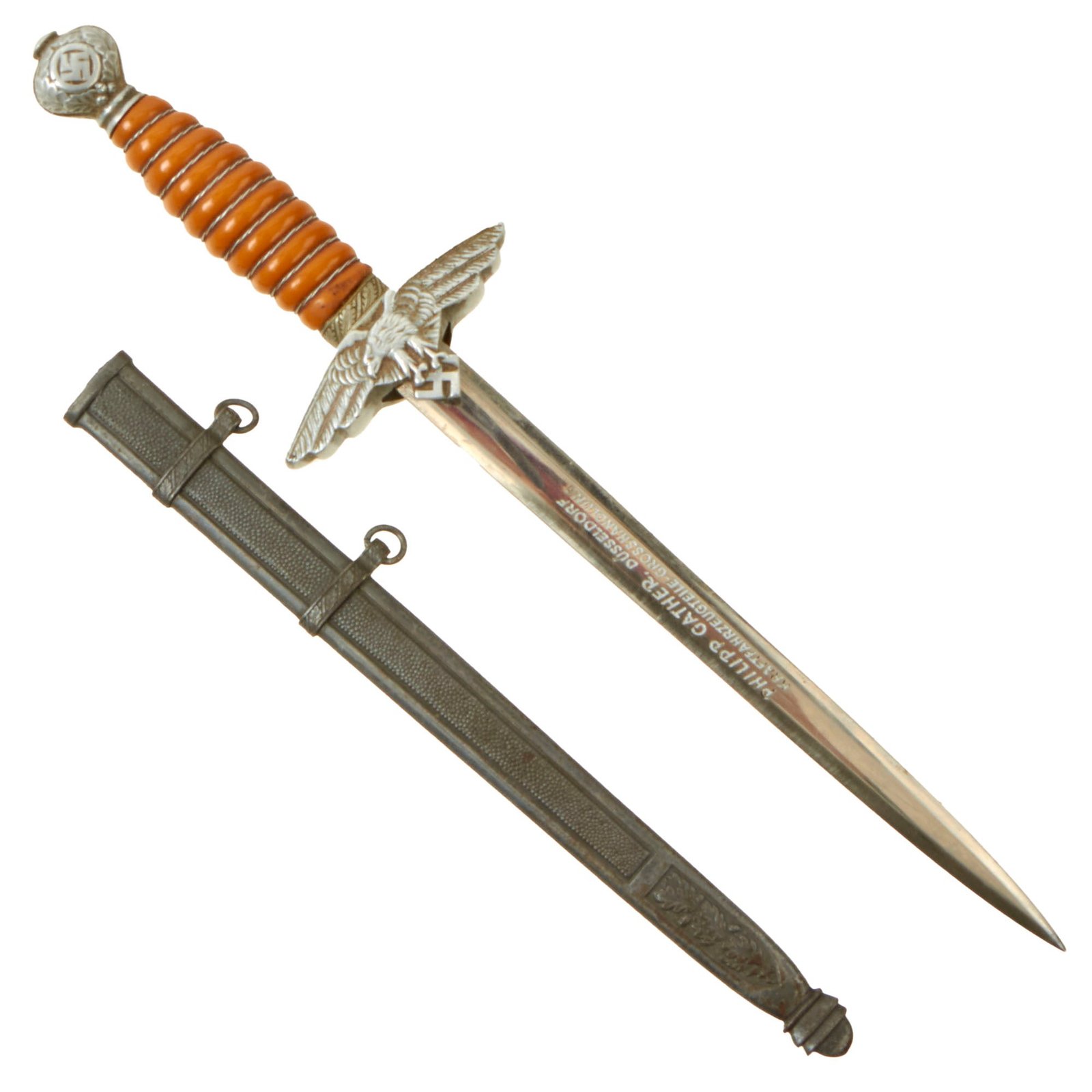 Buy Original WWII German Miniature "Salesman's Sample" 2nd Model Luftwaffe Dagger Marked to Motor Parts Store by SMF with Scabbard | Original Firearms Antique For Sale