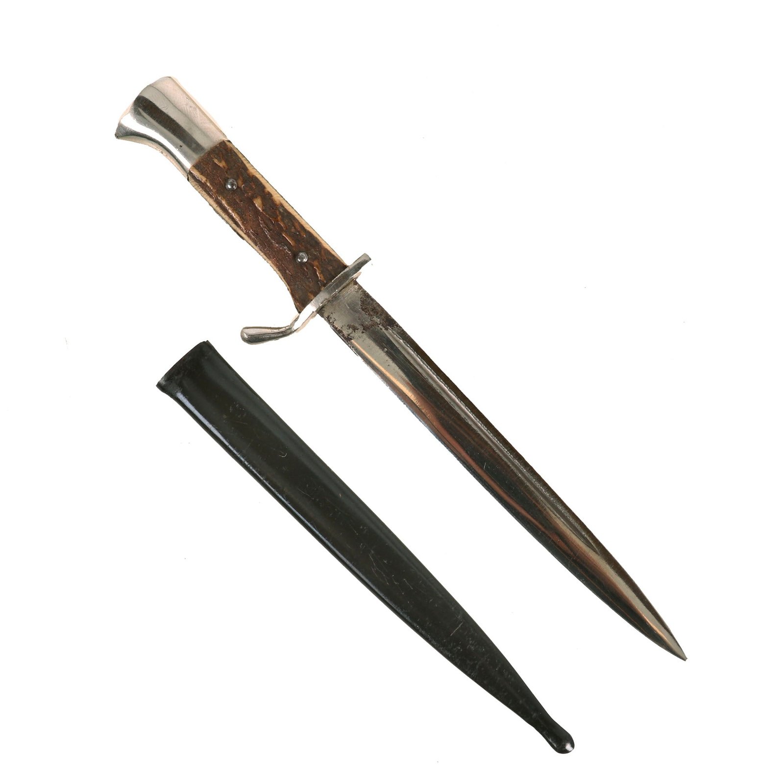 Buy Original German WWII Era Miniature Heer Stag Handle Nickel Plated 98k Dress Bayonet Knife with Scabbard | Original Firearms Antique For Sale