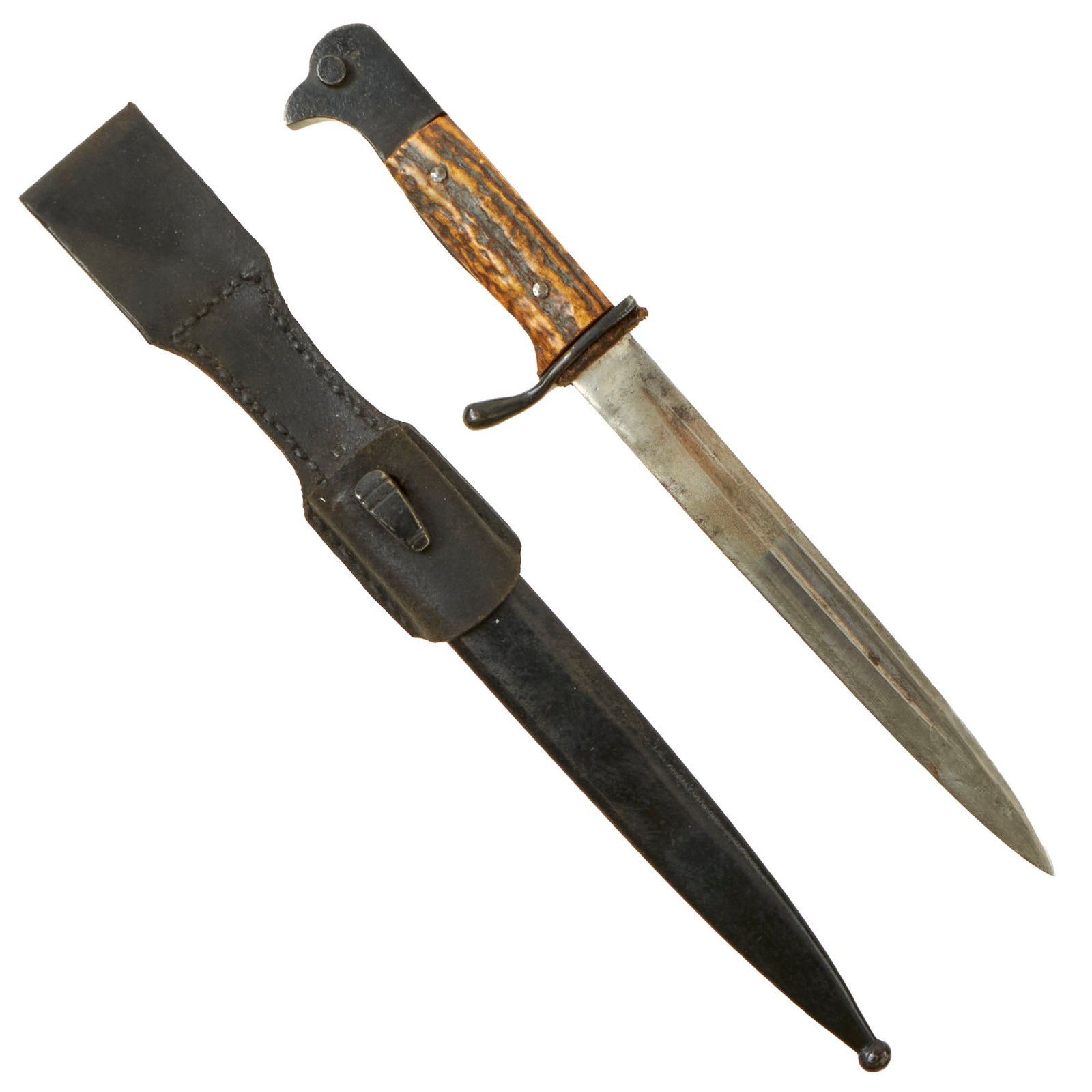 Buy Original German WWII Era Miniature Heer Stag Handle 98k Dress Bayonet Knife with Scabbard and Frog | Original Firearms Antique For Sale
