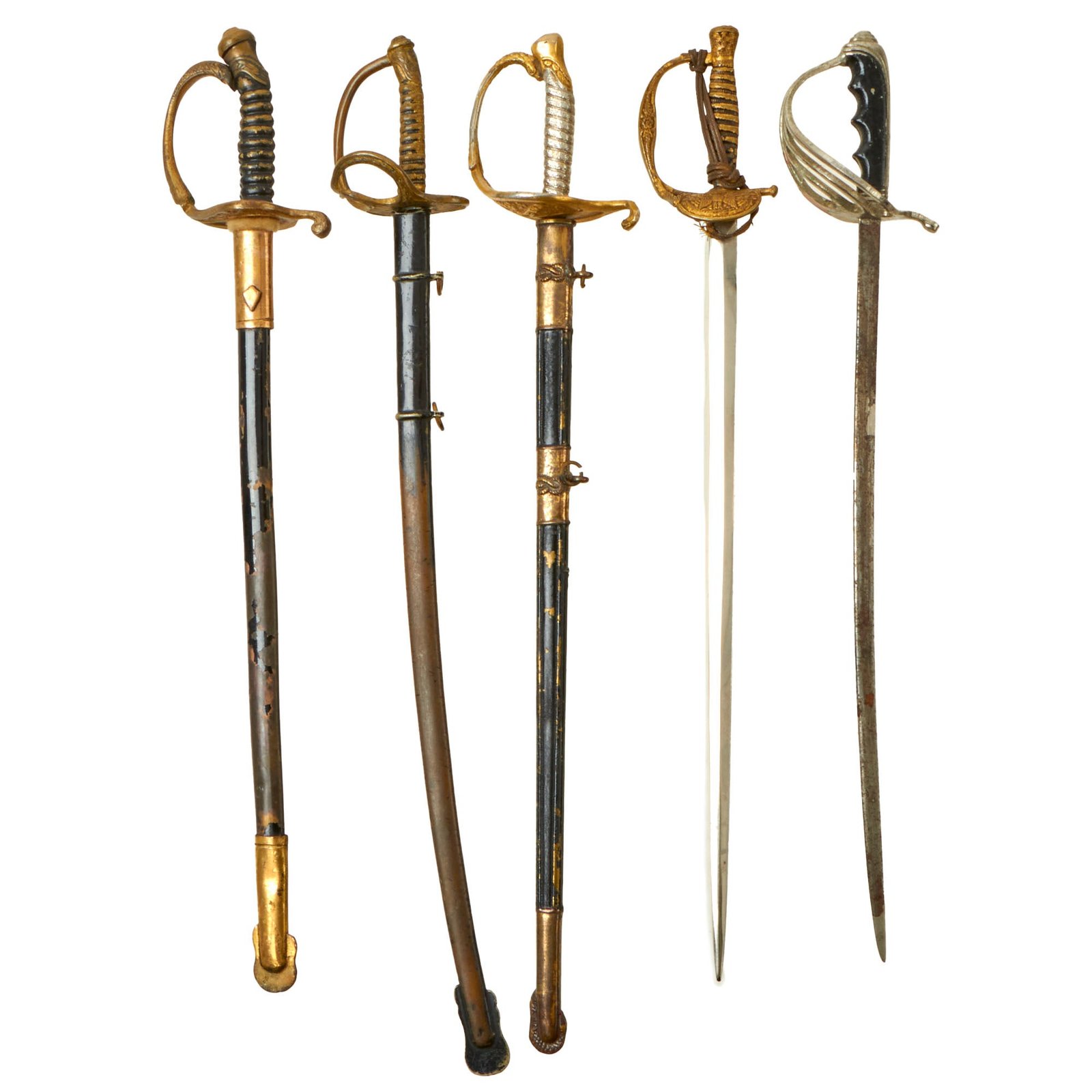 Buy Original 19th Century and WWI High Quality Miniature Swords with Scabbards - Letter Opener Collection of 5 | Original Firearms Antique For Sale