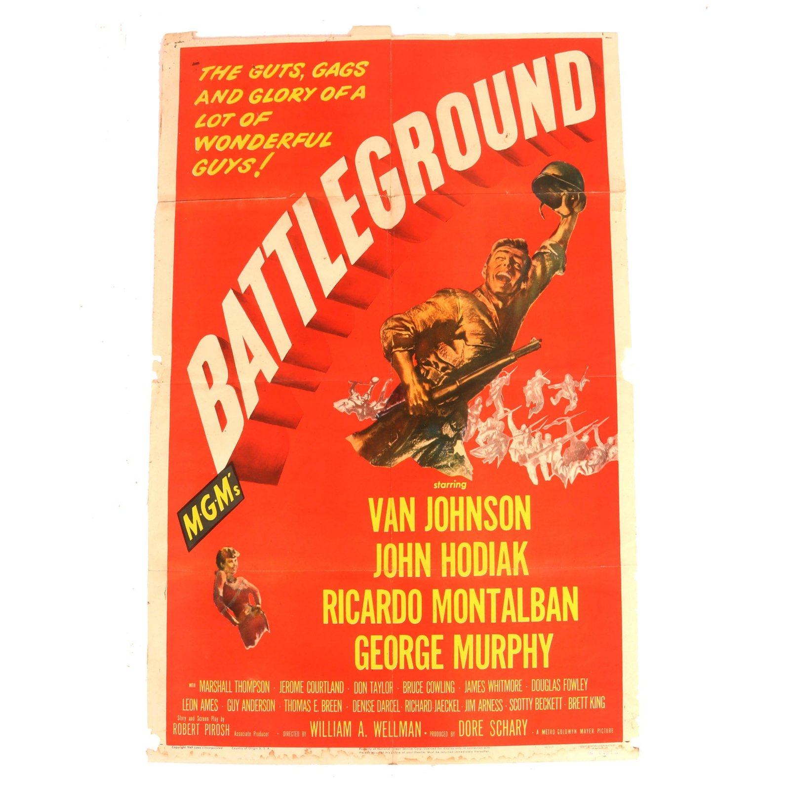 Buy Original U.S. Post-WWII Battleground Movie Poster 1949 - 40¾ x 26⅞” | Original Firearms Antique For Sale