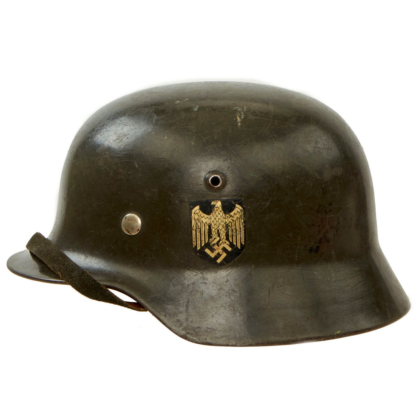 Buy Original German WWII Army Heer M35 Former Double Decal Helmet with 56cm Liner & Chinstrap - Stamped ET64 | Original Firearms Antique For Sale