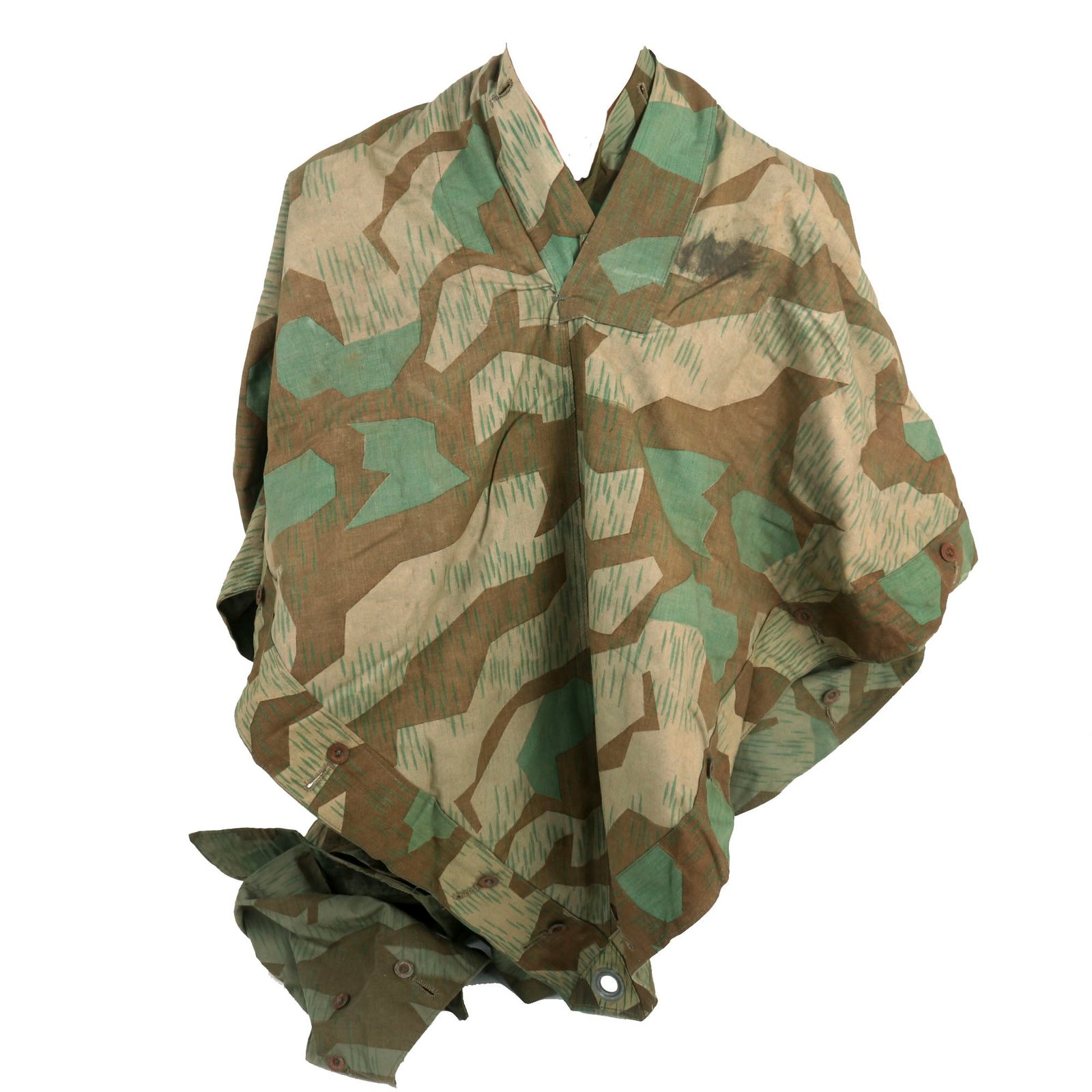 Buy Original German WWII Zeltbahn Tent Quarter & Poncho in Splinter Camouflage with RBNr. Markings & (2) Carry Straps | Original Firearms Antique For Sale