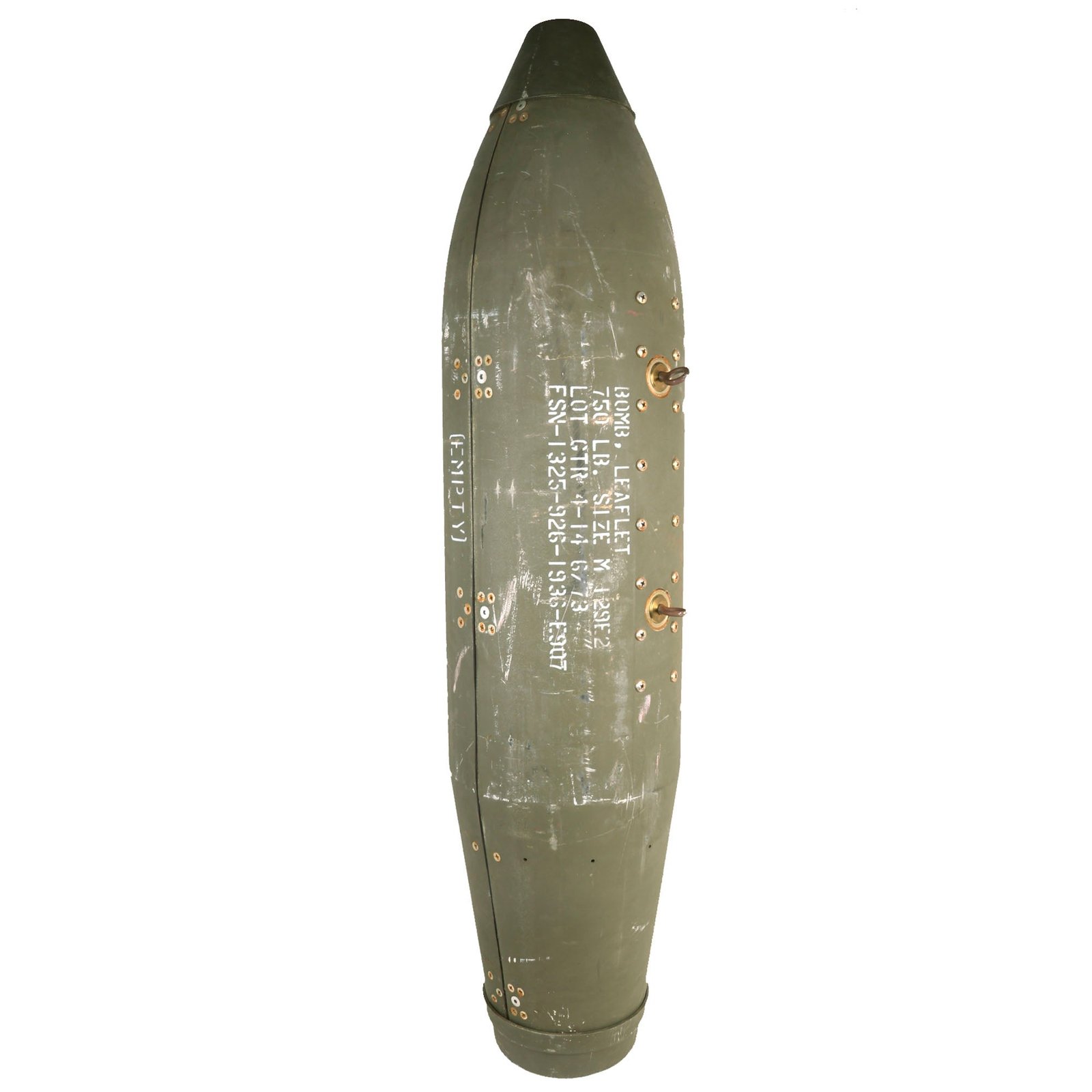 Buy Original U.S. Vietnam War Inert Fiberglass 100 lb Leaftlet Bomb | Original Firearms Antique For Sale