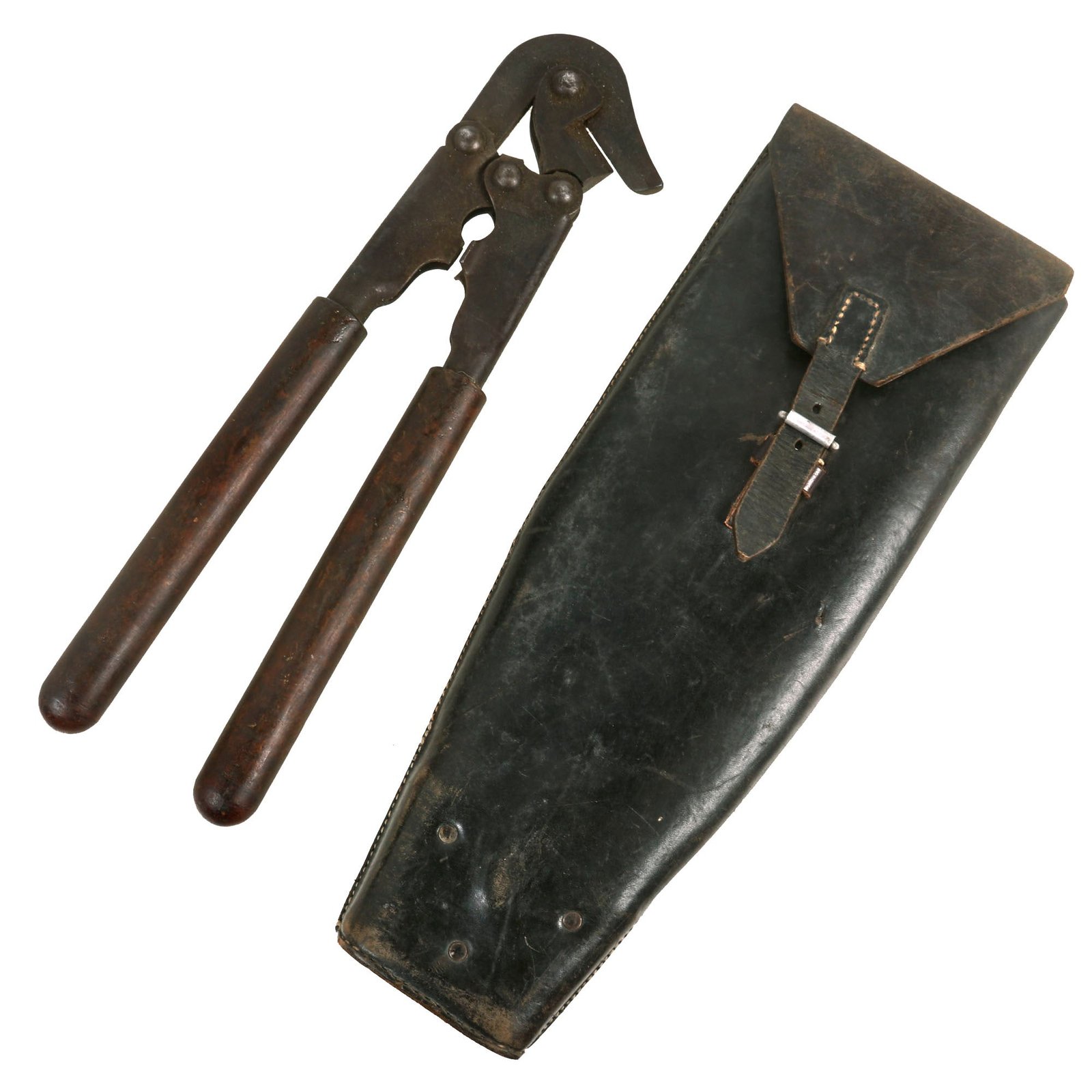 Buy Original German Pre - WWII 1936 Dated Short Handled Pioneer Wire Cutters by Gebrüder Heller with 1939 Dated Leather Case by Schambach & Co. | Original Firearms Antique For Sale