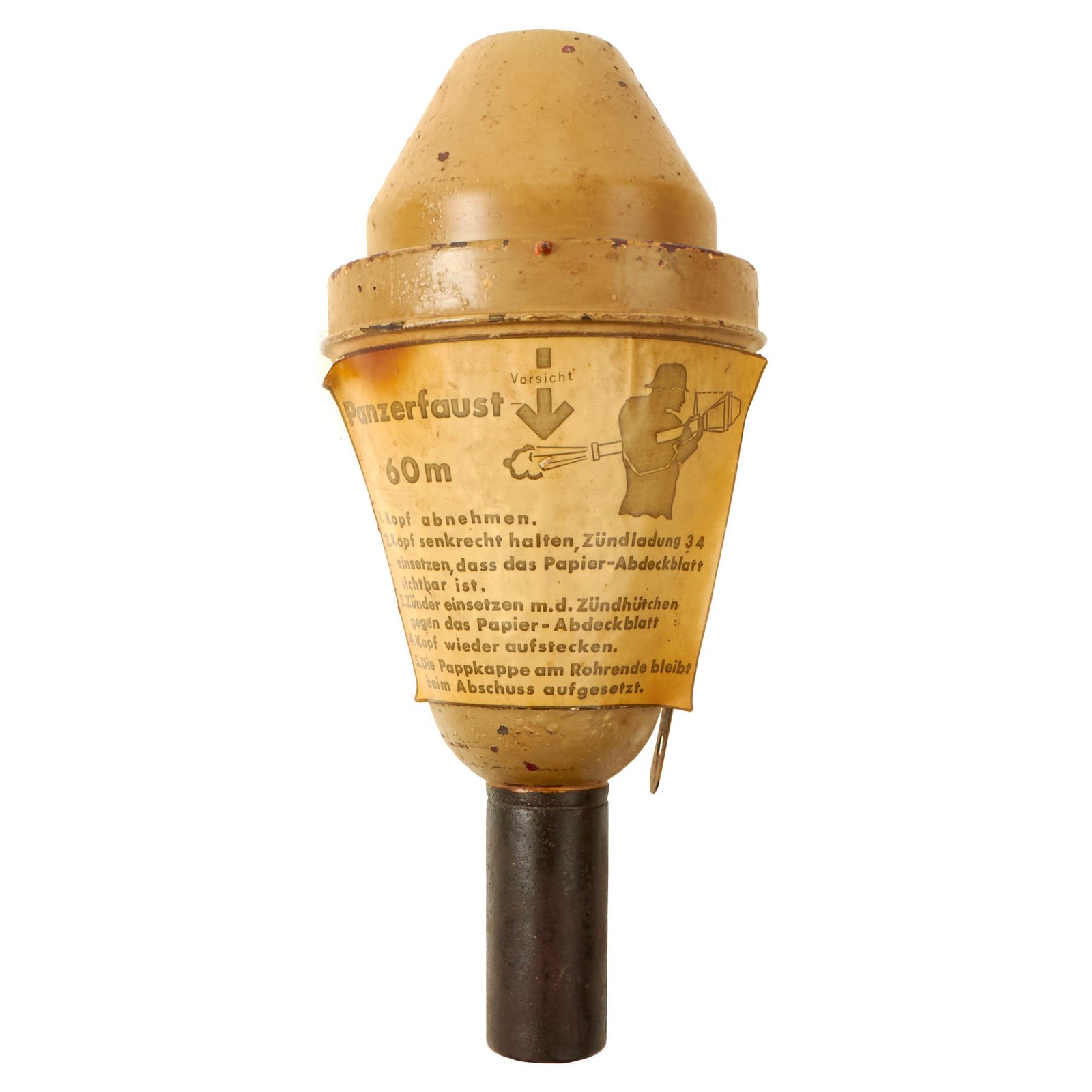 Buy Original German WWII Inert Panzerfaust 60 Anti-Tank Rocket Projectile - Added Label | Original Firearms Antique For Sale