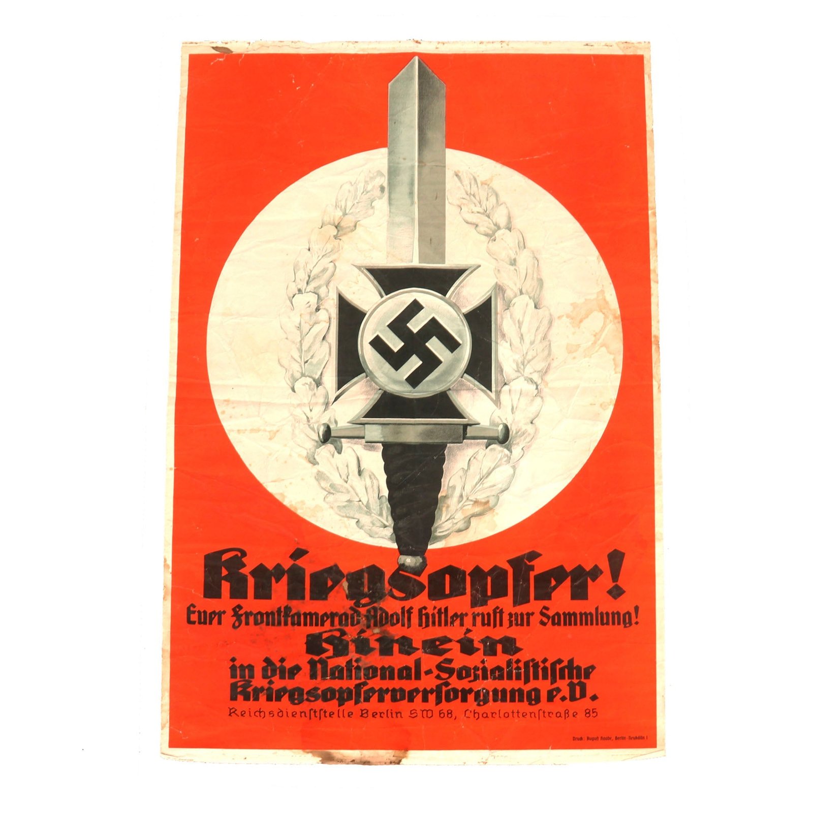 Buy Original German WWII National-Socialist War Victims Care NSKOV Donation Poster - 18 ¾” × 28 ½” | Original Firearms Antique For Sale