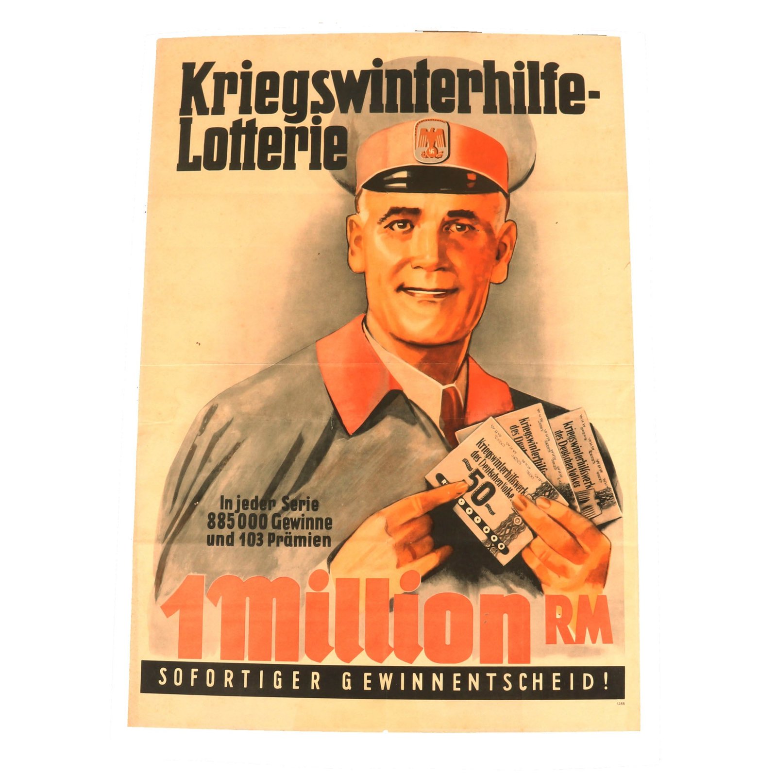 Buy Original German WWII Winterhilfswerk 1 Million Reichsmarks Lottery Propaganda Poster - 23 ¼" x 33” | Original Firearms Antique For Sale