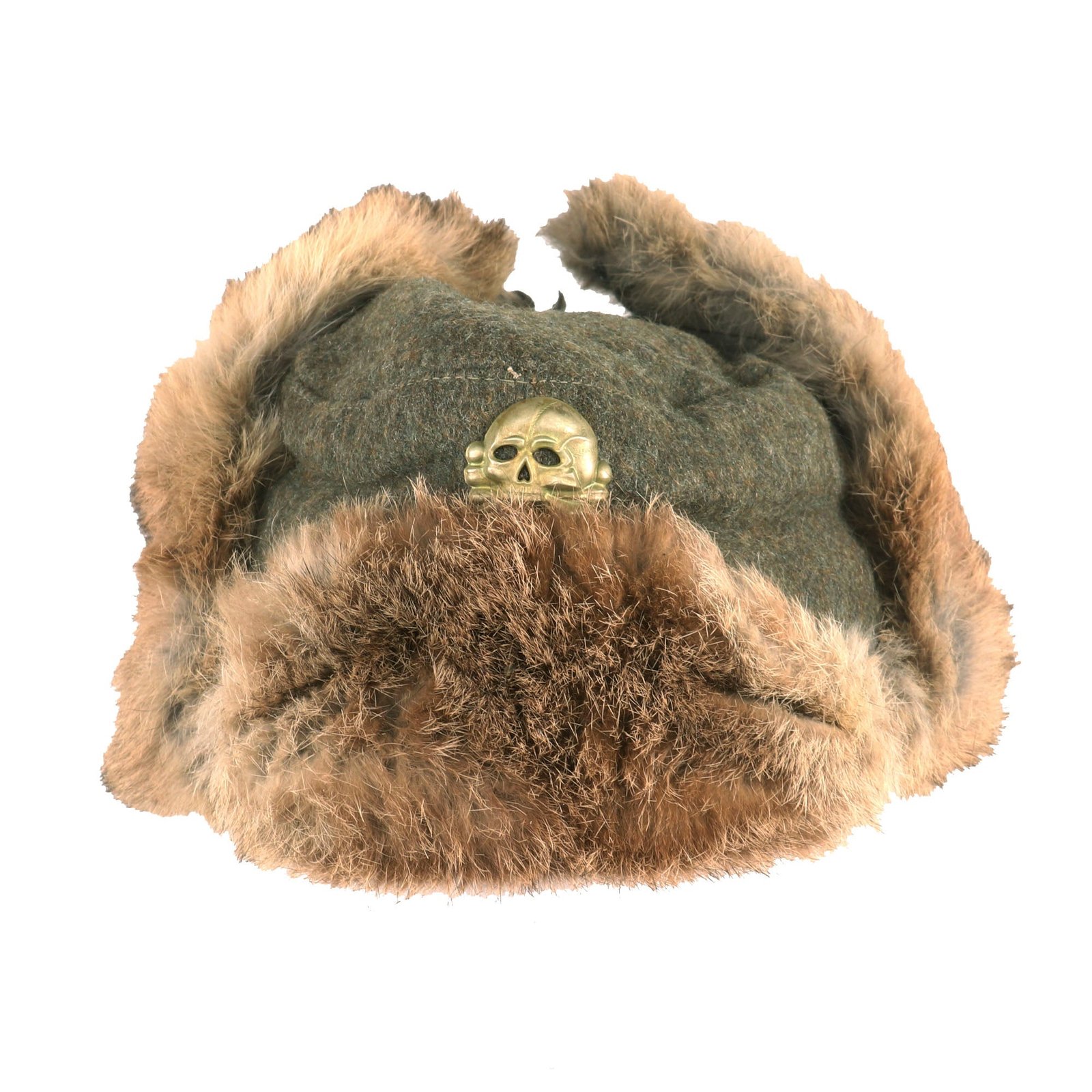 Buy Original German WWII Eastern Front Rabbit Fur Pelzmütze Winter Hat with Totenkopf Skull Badge & Faded RBNr. Markings | Original Firearms Antique For Sale