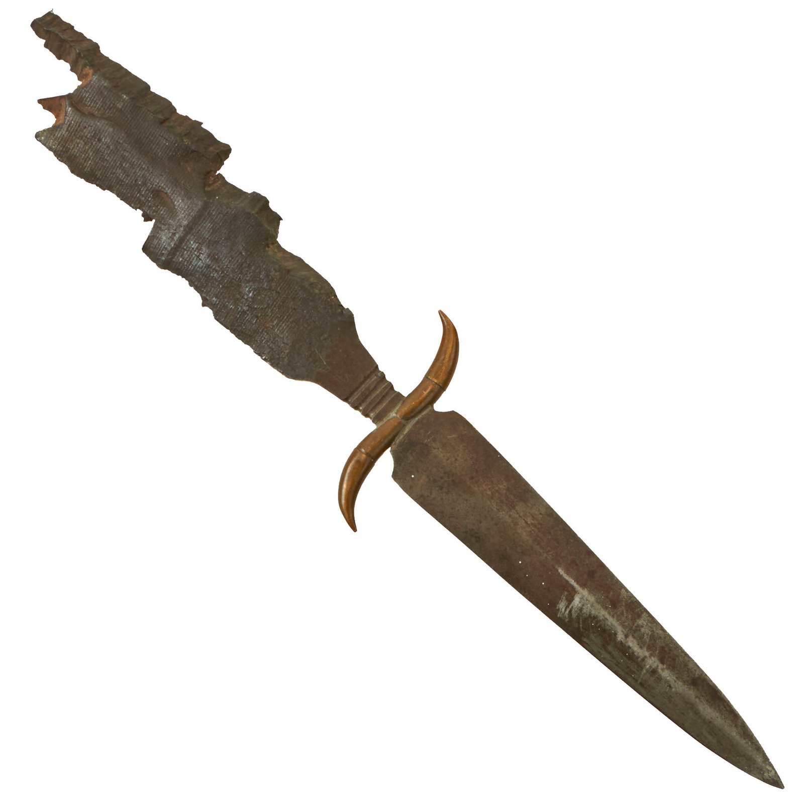 Buy Original WWI Trench Art Fighting Knife Made from Long Shell Fragment & Bullets | Original Firearms Antique For Sale