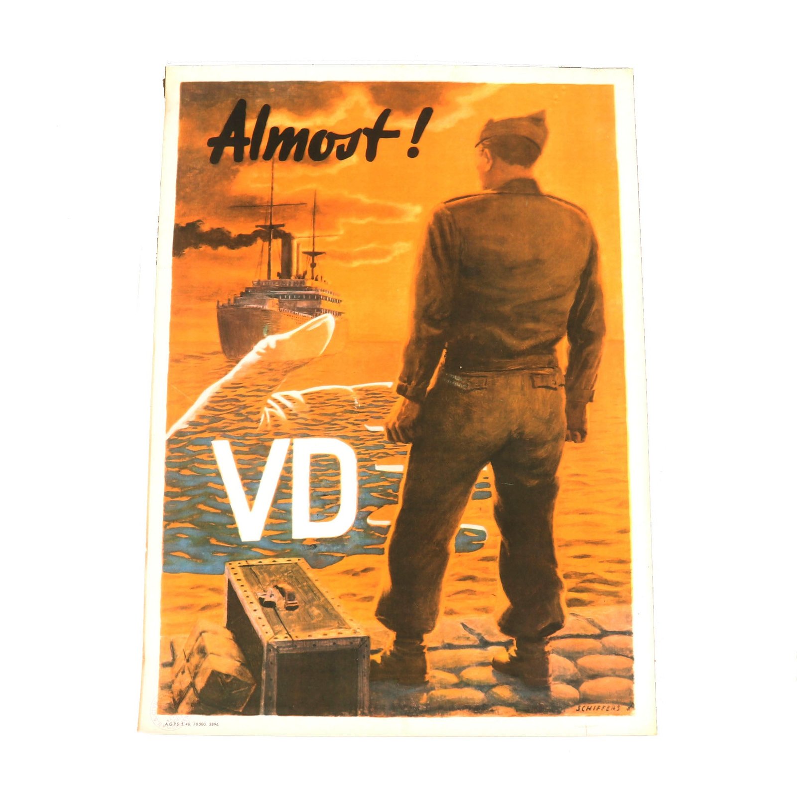 Buy Original U.S. WWII Venereal Disease Awareness Poster - Almost! VD - Civil Censor Stamp - 22½  x 15½” | Original Firearms Antique For Sale