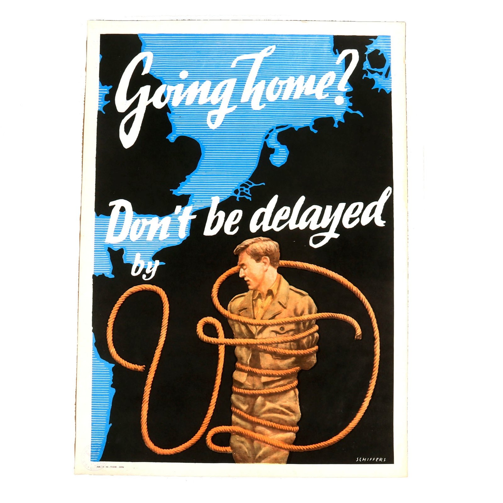 Buy Original U.S. WWII Venereal Disease Awareness Poster - Going Home? Don’t Be Delayed by VD - Civil Censor Stamp - 22½  x 15½” | Original Firearms Antique For Sale