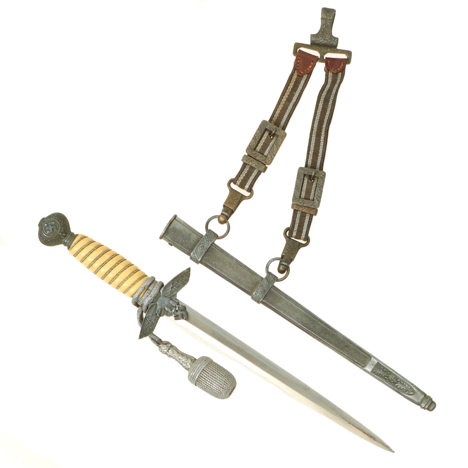 Buy Original WWII German 2nd Model Luftwaffe Dagger with Scabbard, Hanger & Portepee - Excellent Unmarked Blade | Original Firearms Antique For Sale