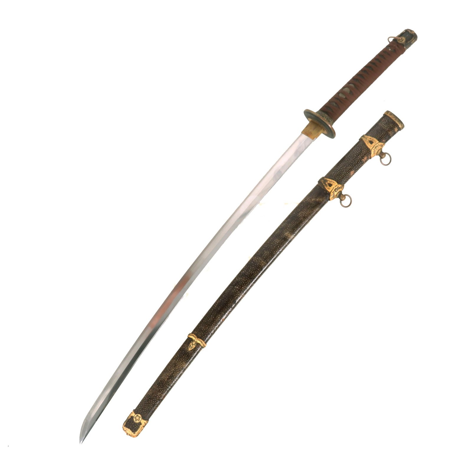 Buy Original WWII Japanese Navy Officer P1937 Kai-Gunto Katana by TENSHOZAN TANRENJO Dated 1942 with Rare Ray Skin Shagreen Covered Scabbard | Original Firearms Antique For Sale