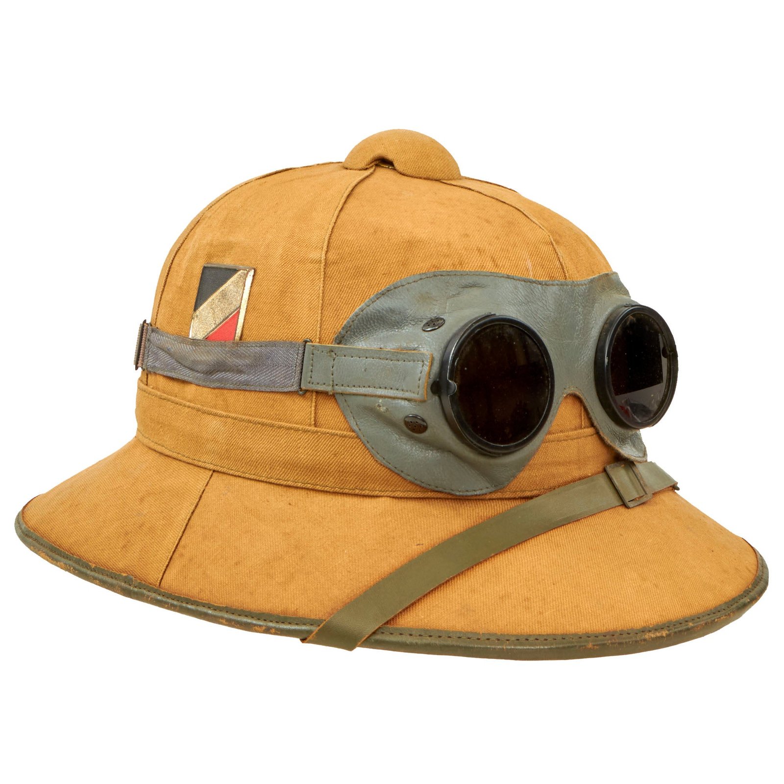 Buy Original German WWII 1941 Dated First Model DAK Afrikakorps Sun Helmet by HR with Ultrasin Goggles - size 57 | Original Firearms Antique For Sale