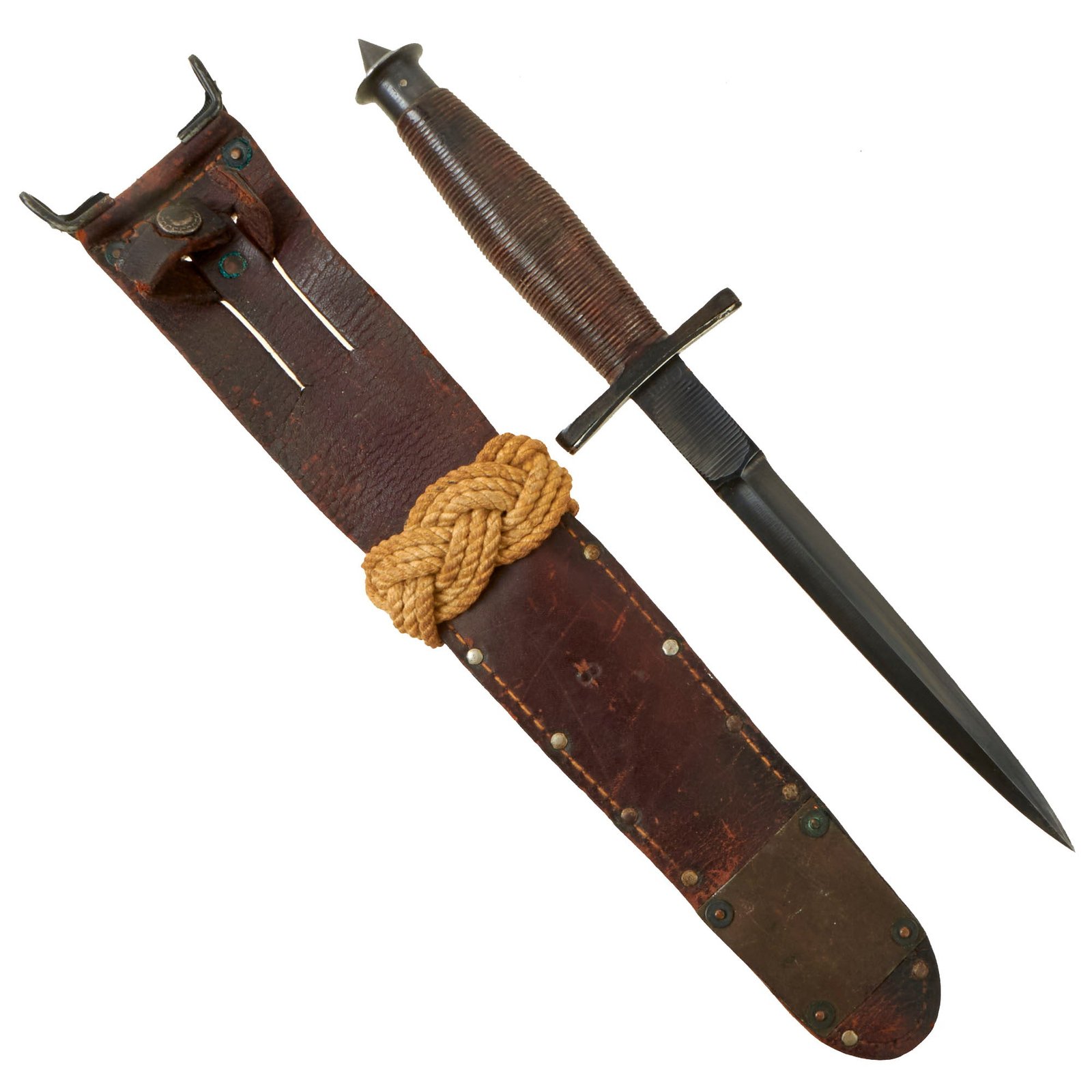 Buy Original U.S. WWII Excellent Condition First Special Service Force Devil’s Brigade V-42 Stiletto Fighting Knife by W. R. Case & Sons Cutlery Co. With Correct Sheath | Original Firearms Antique For Sale
