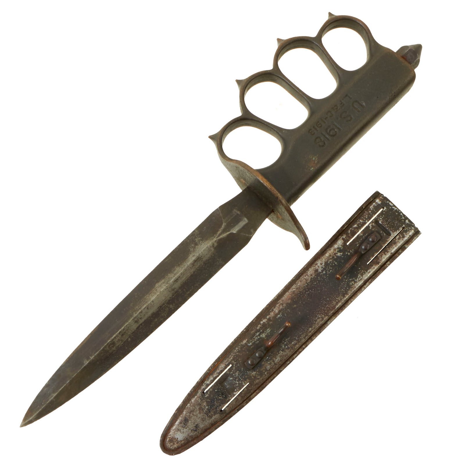 Buy Original U.S. WWI Model 1918 Mark I Trench Knife by L. F. & C. with Correct Steel Scabbard | Original Firearms Antique For Sale