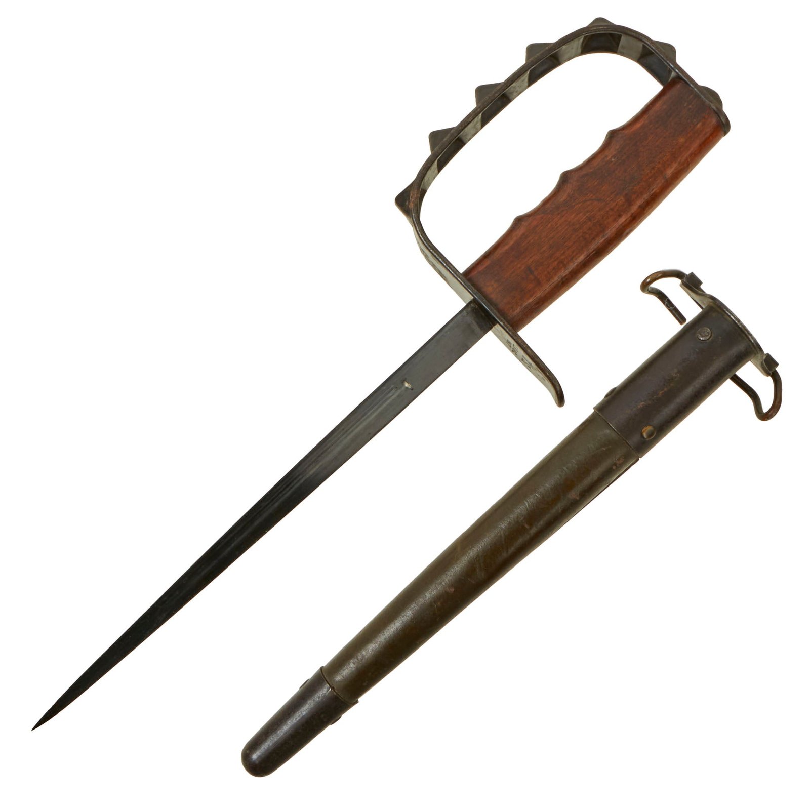 Buy Original U.S. WWI M1917 Knuckle Duster Trench Knife with Original Scabbard - Amazing Condition | Original Firearms Antique For Sale
