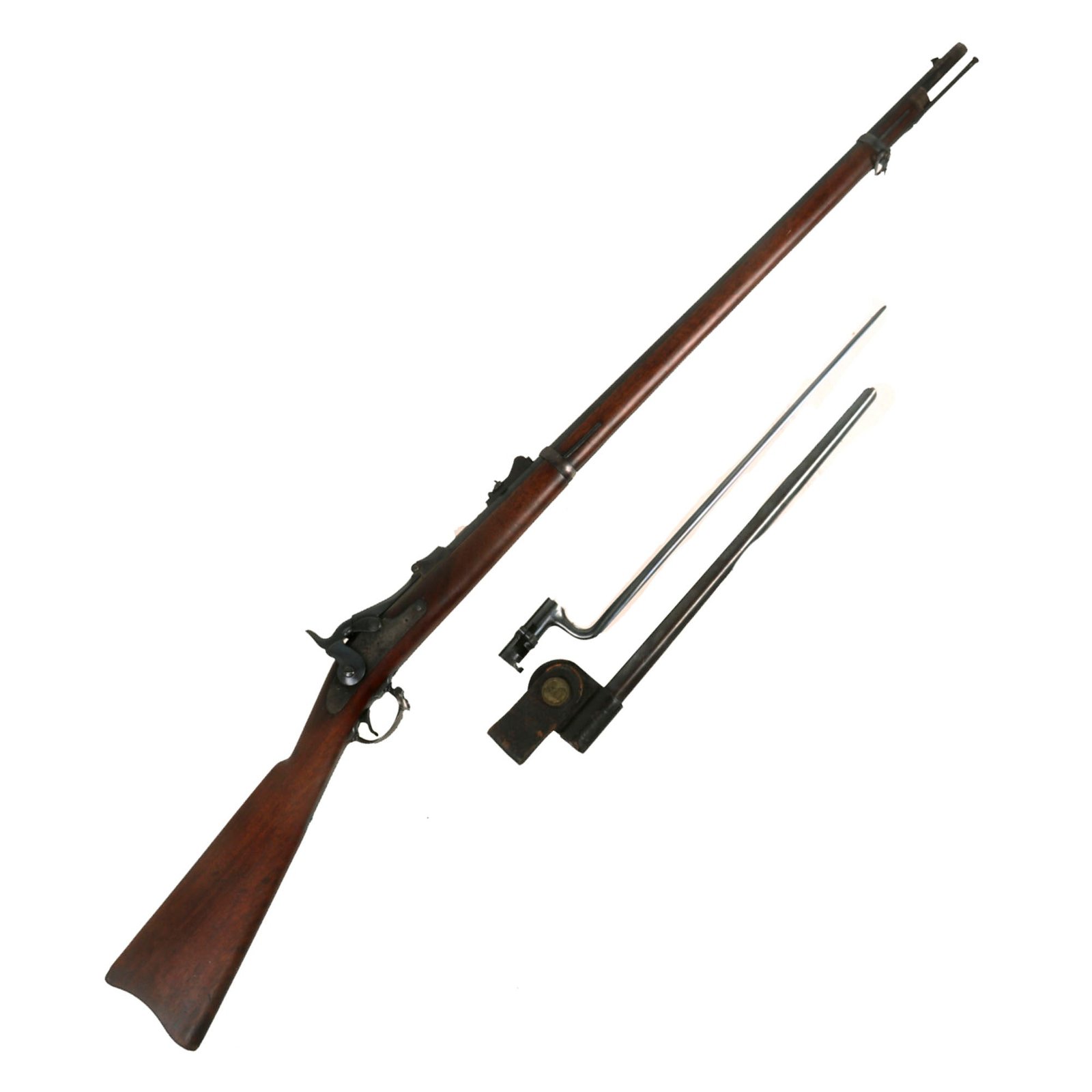 Buy Original U.S. Springfield Trapdoor Model 1884 Rifle made in 1888 with Standard Ram Rod, Bayonet & Scabbard - Serial 388324 | Original Firearms Antique For Sale