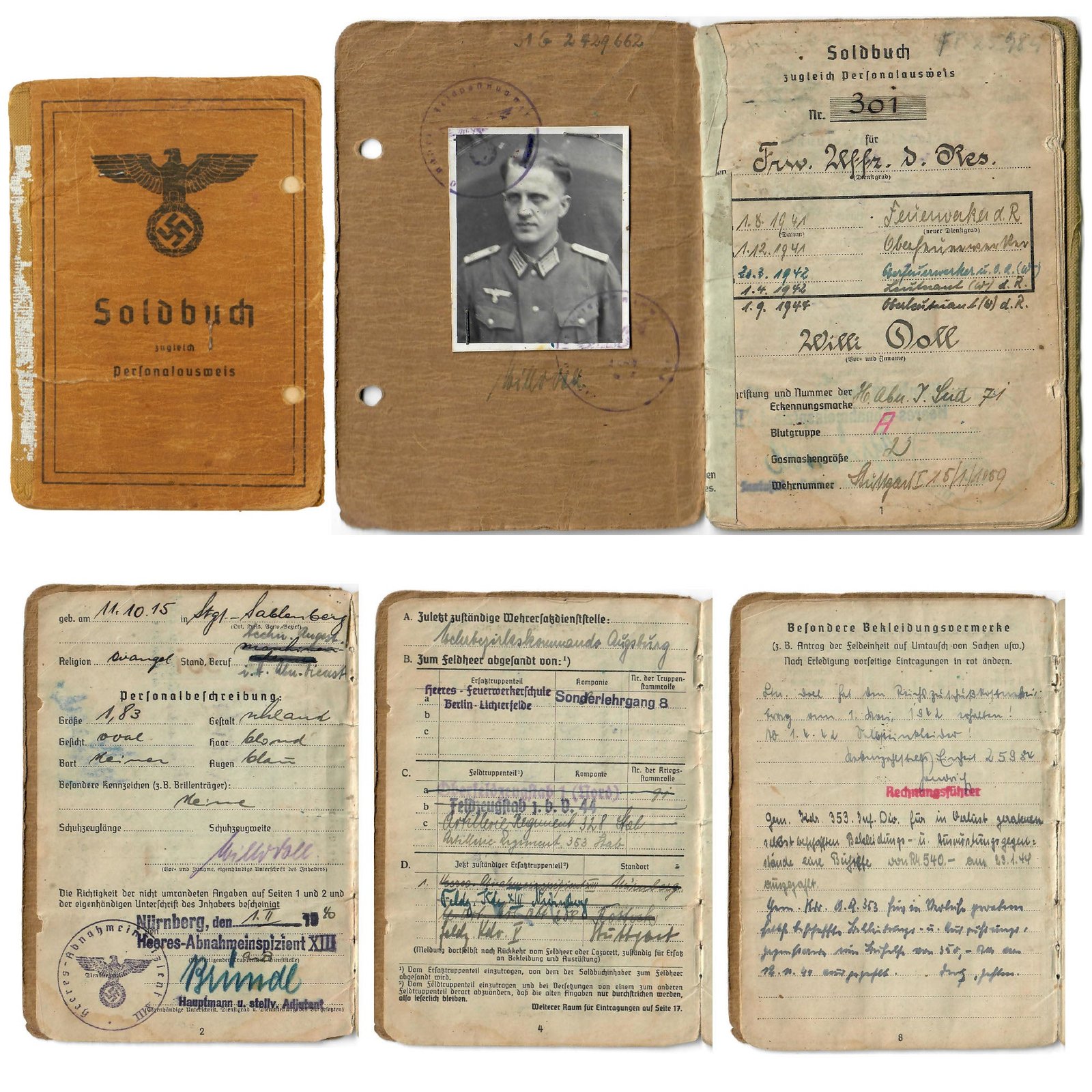 Buy Original German WWII Heer Soldbuch Soldier ID & Payment Book For 353rd Artillery Regiment & Falaise Pocket Feuerwerker Veteran | Original Firearms Antique For Sale