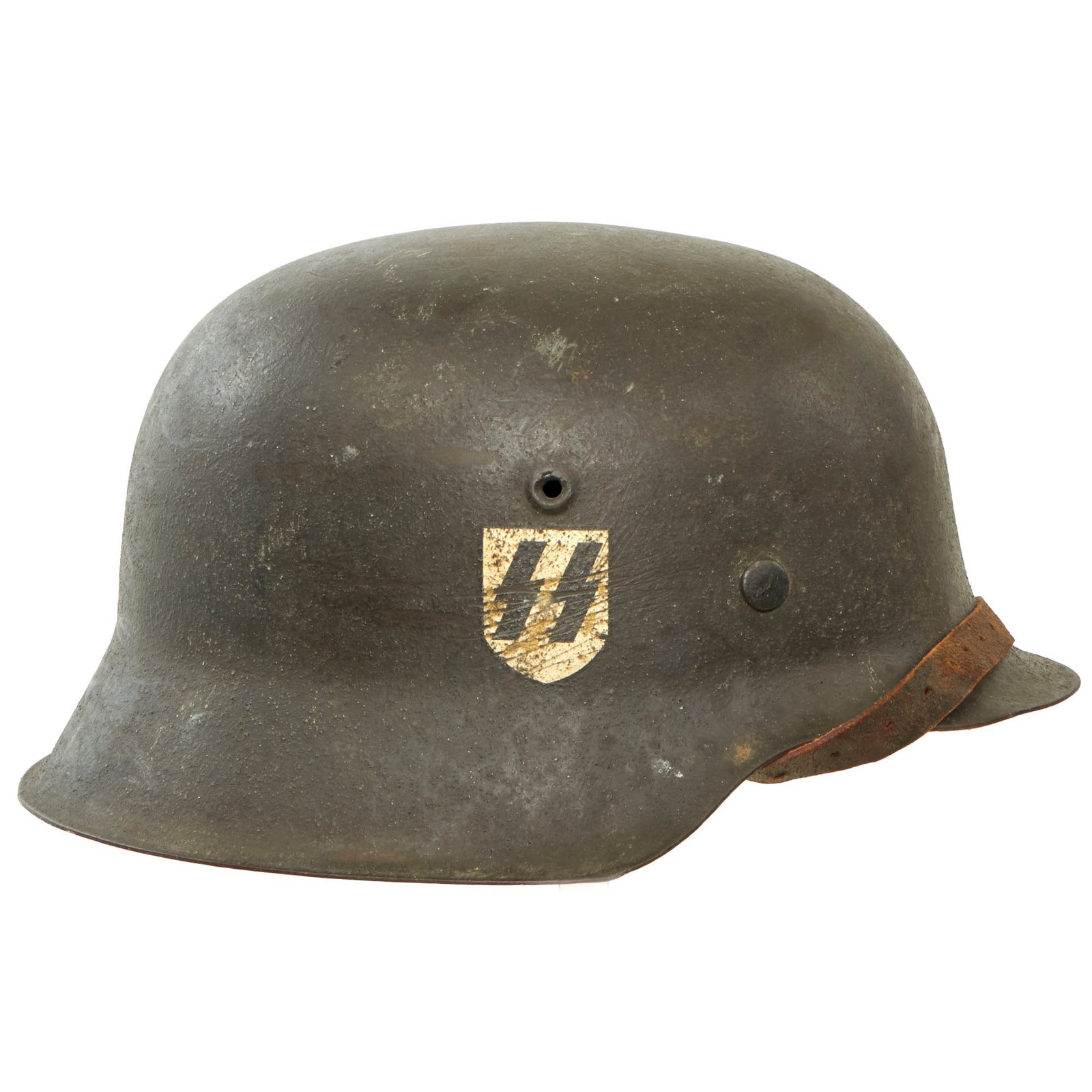 Buy Original Rare German WWII Extra Large Waffen SS M42 Single Decal Textured Paint Helmet with "Relic" 60cm Liner & Partial Chinstrap - ckl68 | Original Firearms Antique For Sale
