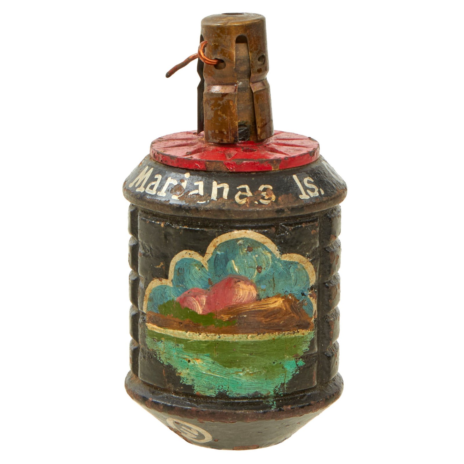 Buy Original Japanese WWII G.I. Painted Battle of Saipan, Mariana Island Type 97 Inert Fragmentation Hand Grenade with Fuse - dated 1940 | Original Firearms Antique For Sale