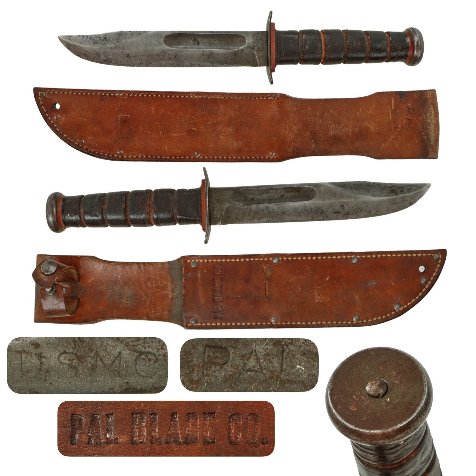 Original U.S. WWII USMC Rare “Red Spacer” Mark 2 KA-BAR Fighting Knife by PAL with Matching PAL Leather Scabbard - Loose