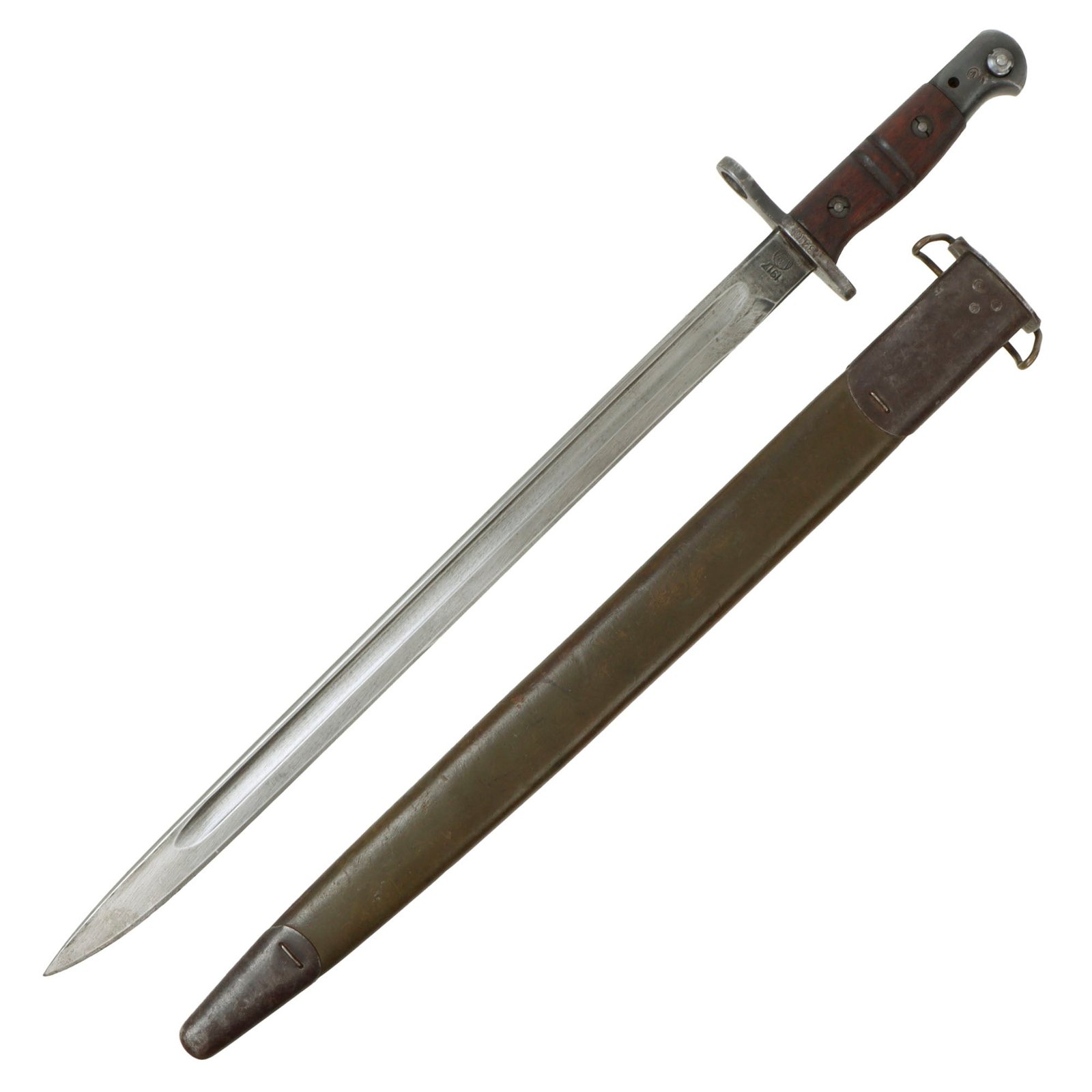 Original U.S. WWI M1917 Enfield Rifle & Trench Gun Bayonet by Winchester with Scabbard - Dated 1917