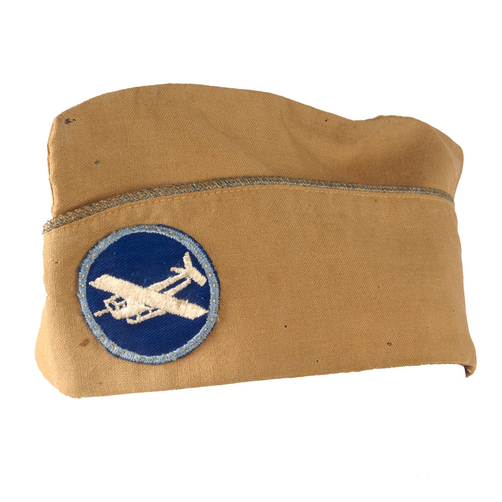 Original U.S. WWII Airborne Enlisted Tan Garrison Cap with Infantry Piping & Glider Patch