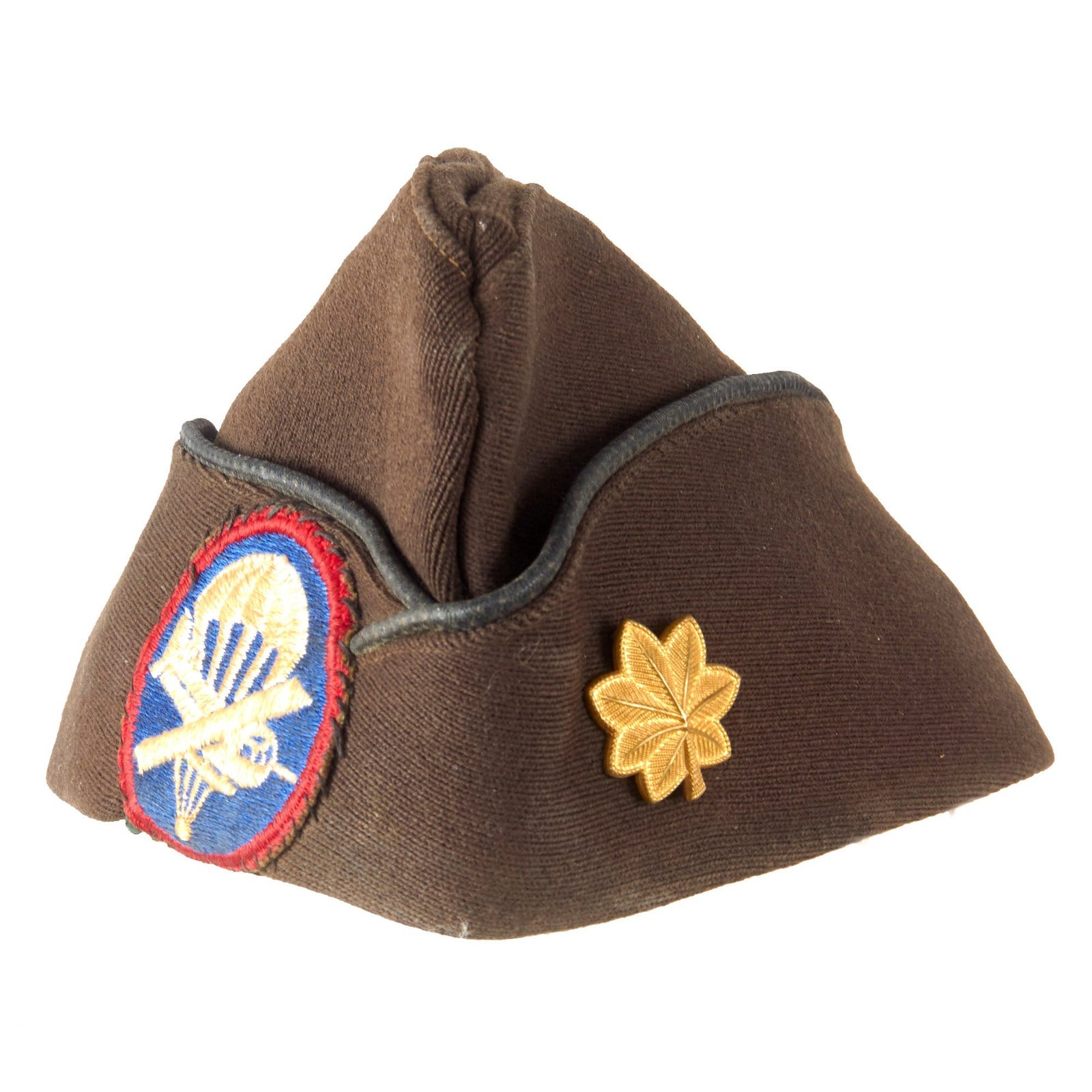 Original U.S. WWII Airborne Officer Major’s Garrison Cap with Infantry Piping & Paratrooper / Glider Patch