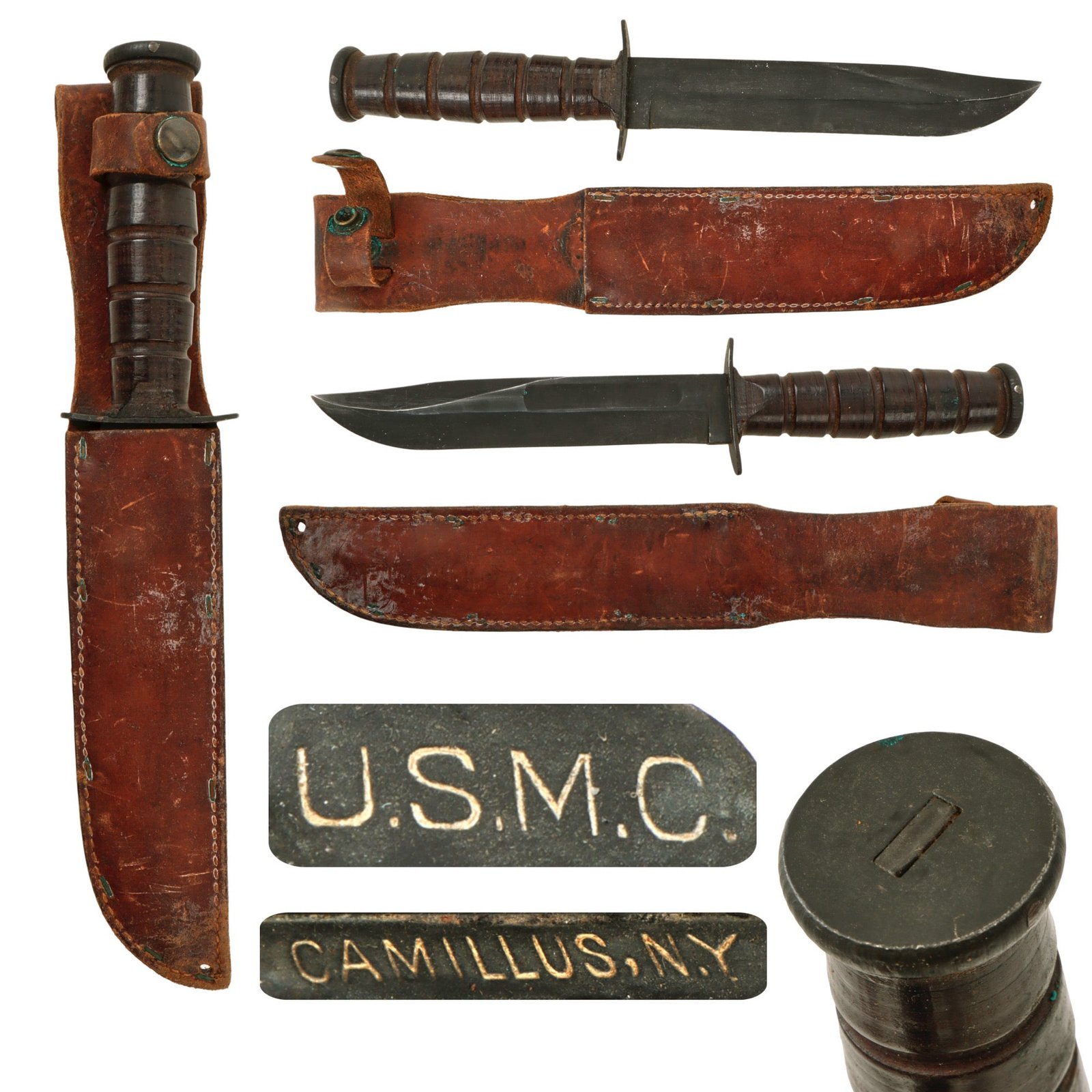 Original U.S. WWII USMC Mark 2 KA-BAR Fighting Knife by CAMILLUS in Leather Sheath