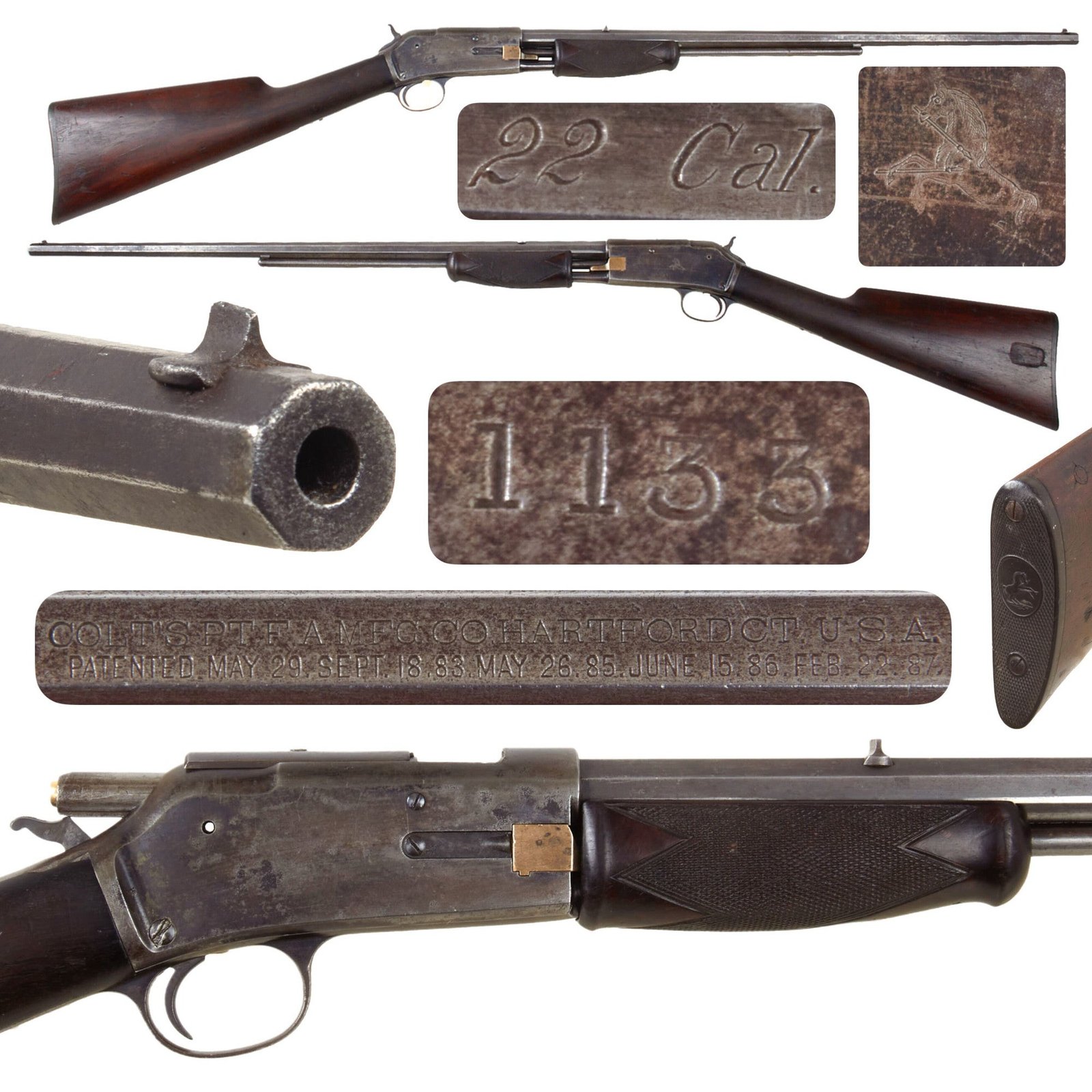 Original U.S. Colt Small Frame .22 Cal. Lightning Pump Action Magazine Rifle made in 1888 - Serial 1133