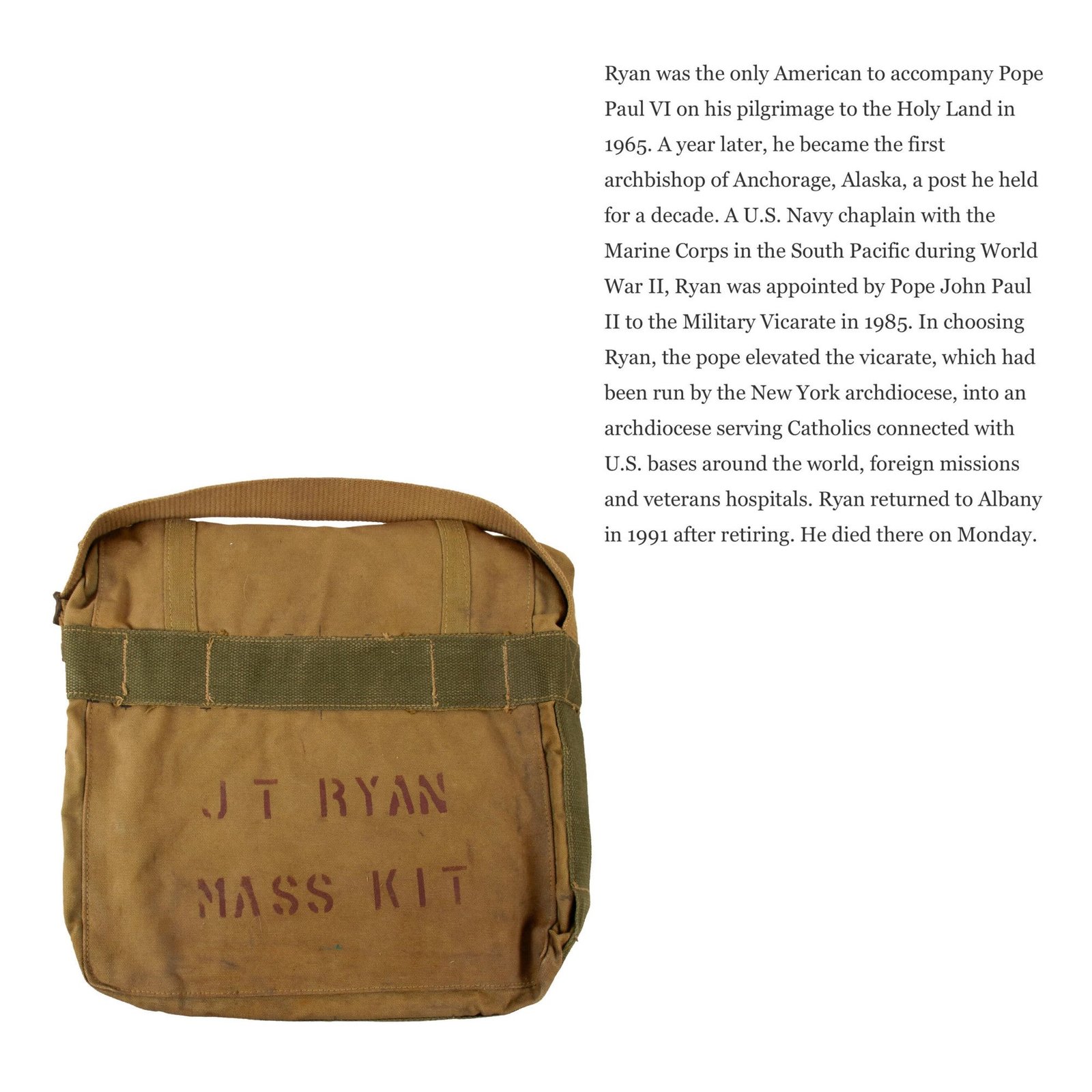 Original U.S. WWII Identified USMC Chaplain’s Marine Raider M41 Lower Pack Used for Mass Kit with Great Research - Chaplain Joseph Thomas Ryan
