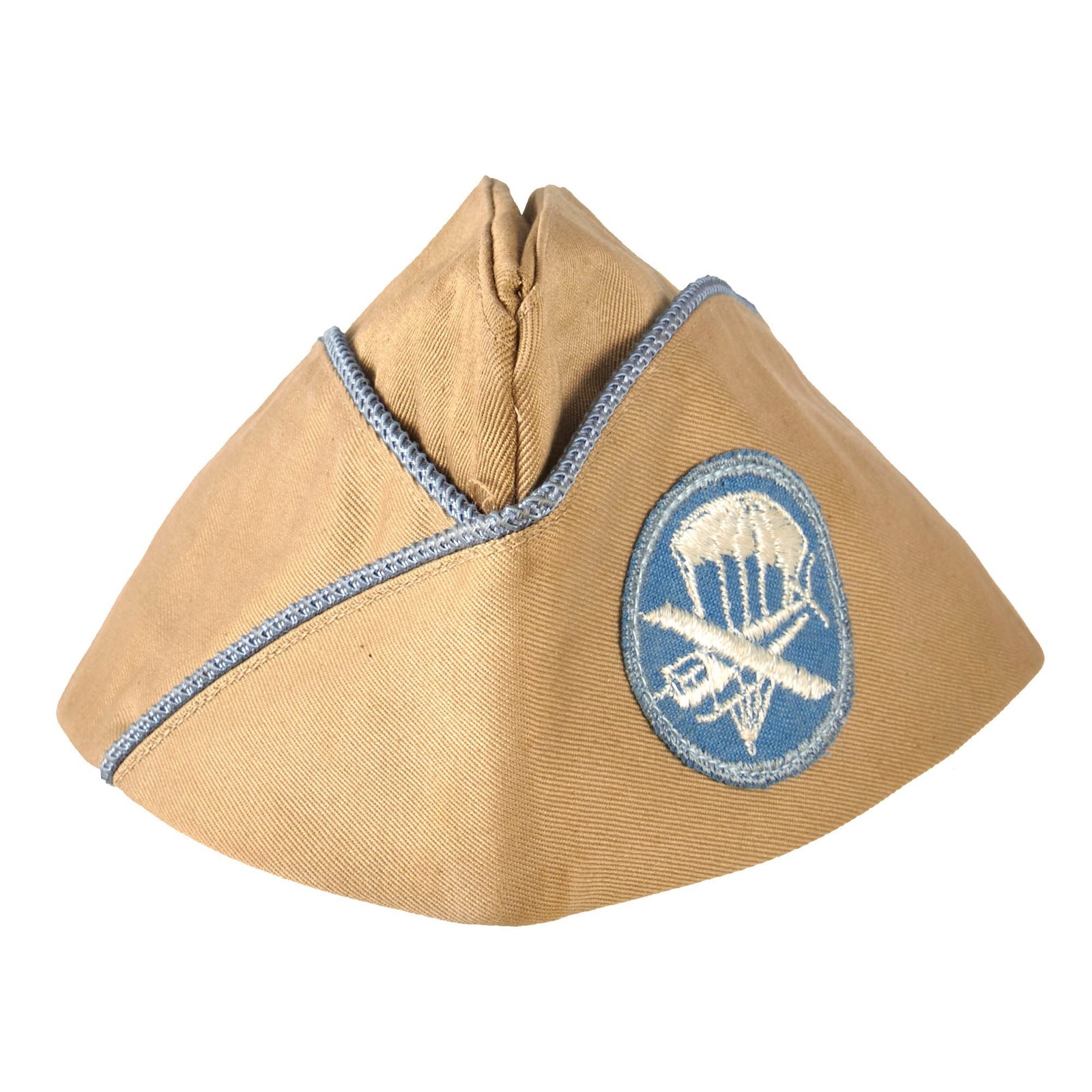 Original U.S. WWII U.S. Army Airborne Paratrooper Glider Tan Garrison Overseas Cap with Paraglider Patch