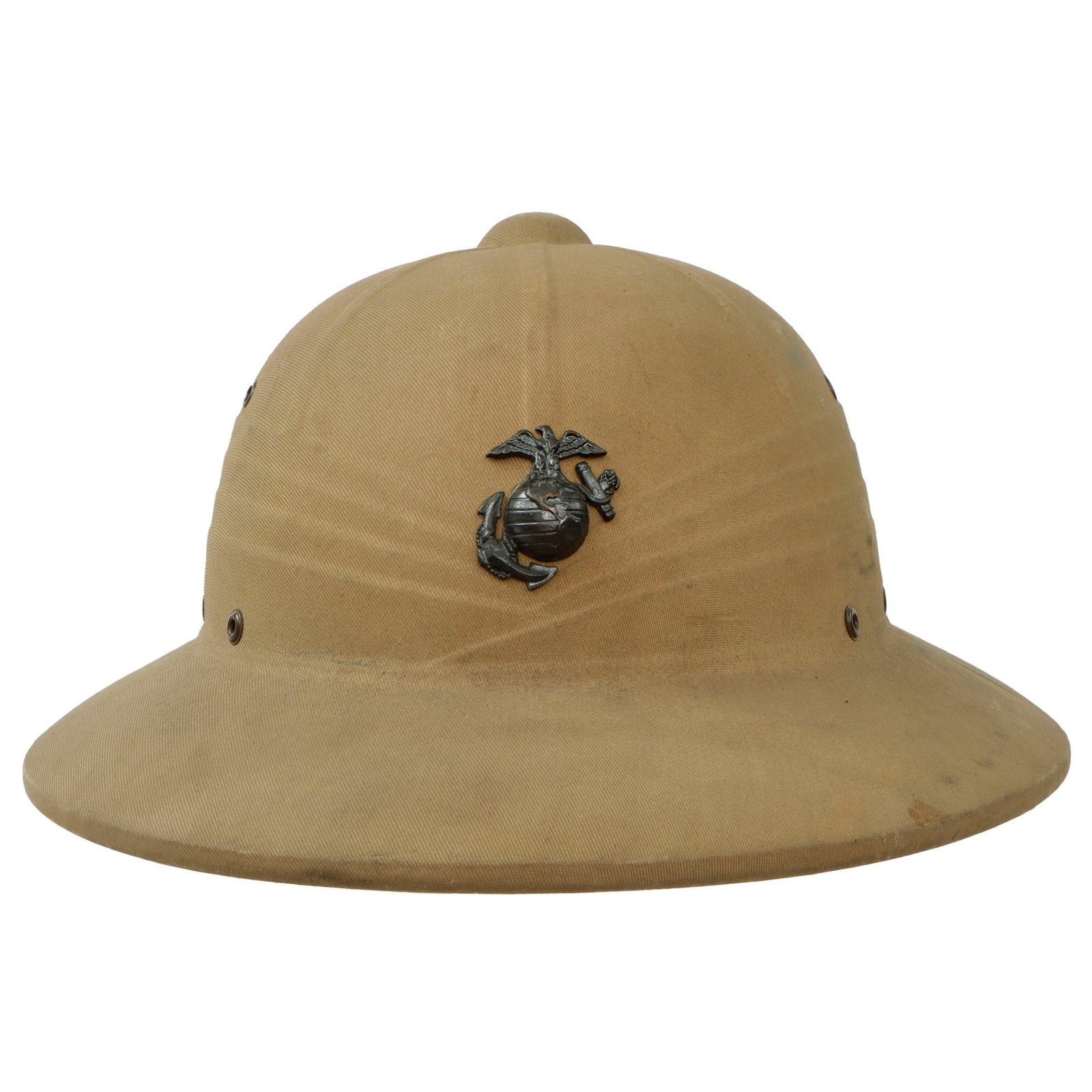 Original U.S. WWII-Era US Marine Corps Issue M-1940 Pressed Fiber Sun Helmet by Hawley - Dated 1944
