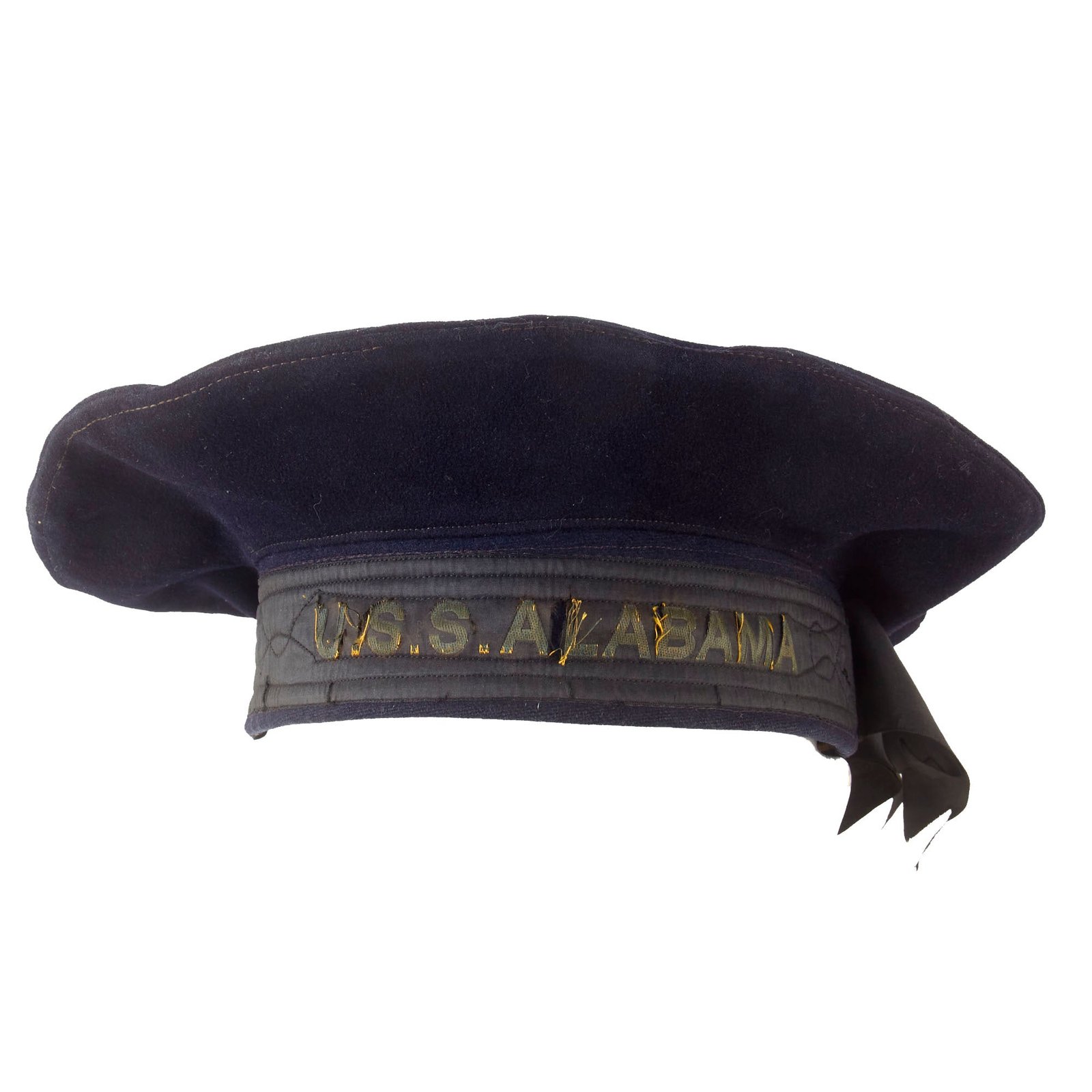 Original U.S. WWI Navy Flat Hat for the USS Alabama - Flagship for 1st Division, Atlantic Fleet - Missing Stiffener