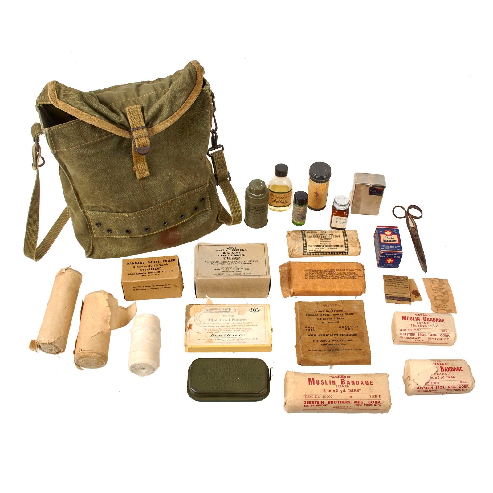 Original U.S. WWII Medic’s Belt Attachment Bag with Contents