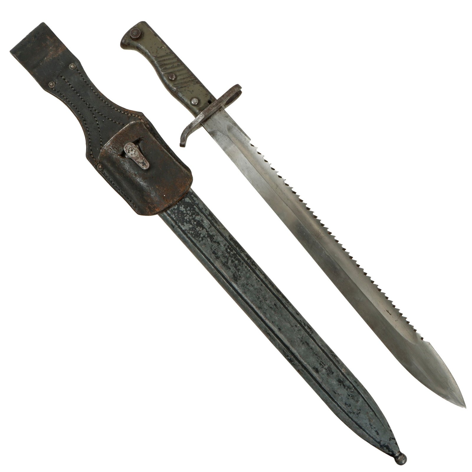 Original German WWI Steel Hilt Ersatz Butcher Sawback Bayonet with Scabbard & Frog - Carter Type EB42A