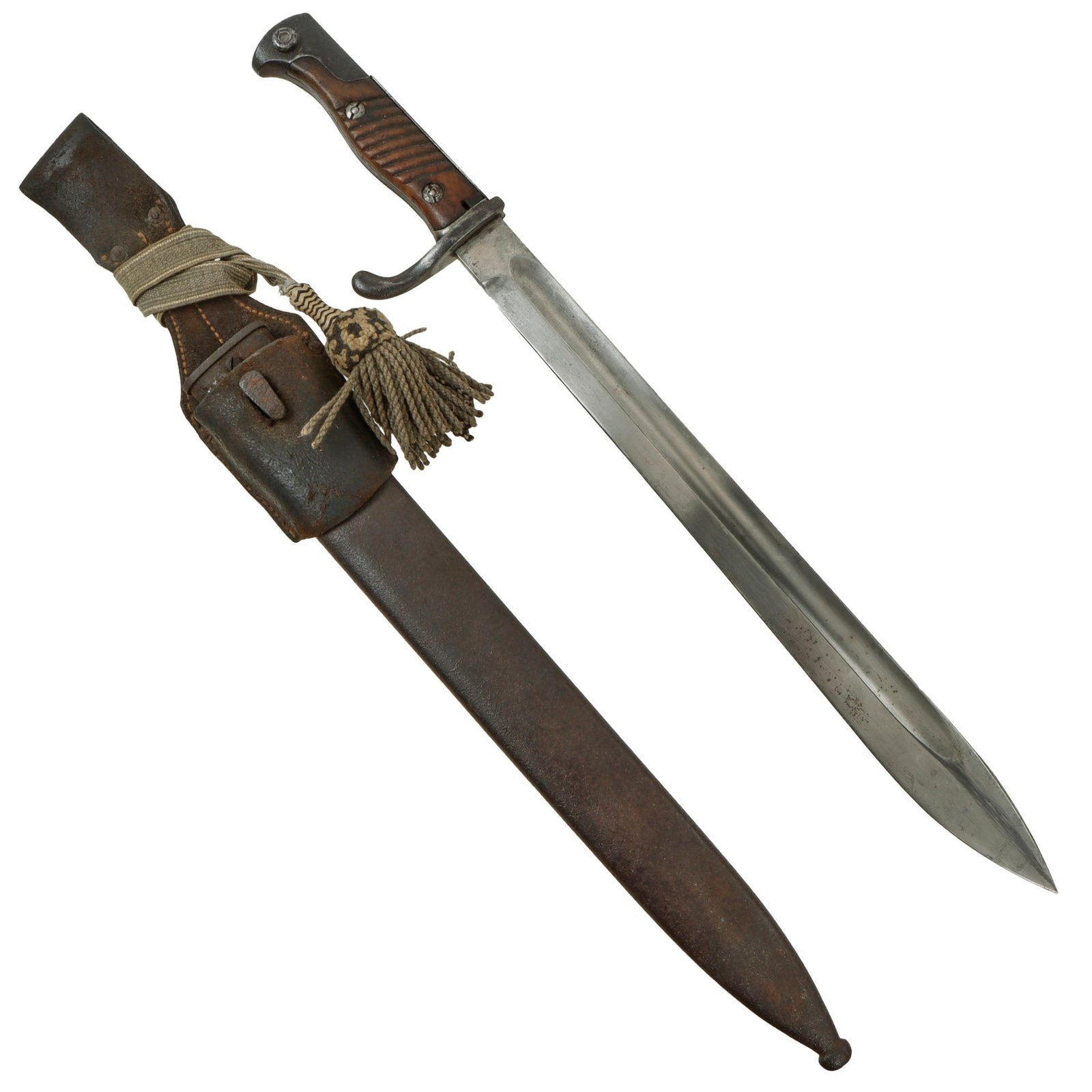 Original German WWI M1898/05 n/A Butcher Bayonet by Alexander Coppel with Scabbard, Frog and Troddel Knot - Dated 1915