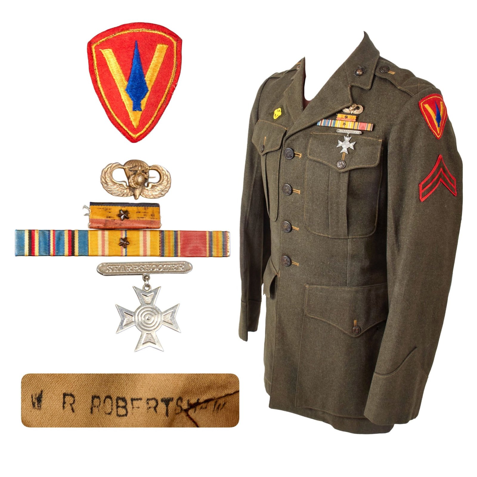 Original U.S. WWII USMC 4th Parachute Battalion 27th Regiment Paramarine Named Service A Uniform with Rare EGA Paratrooper Wings - William R. Robertshaw