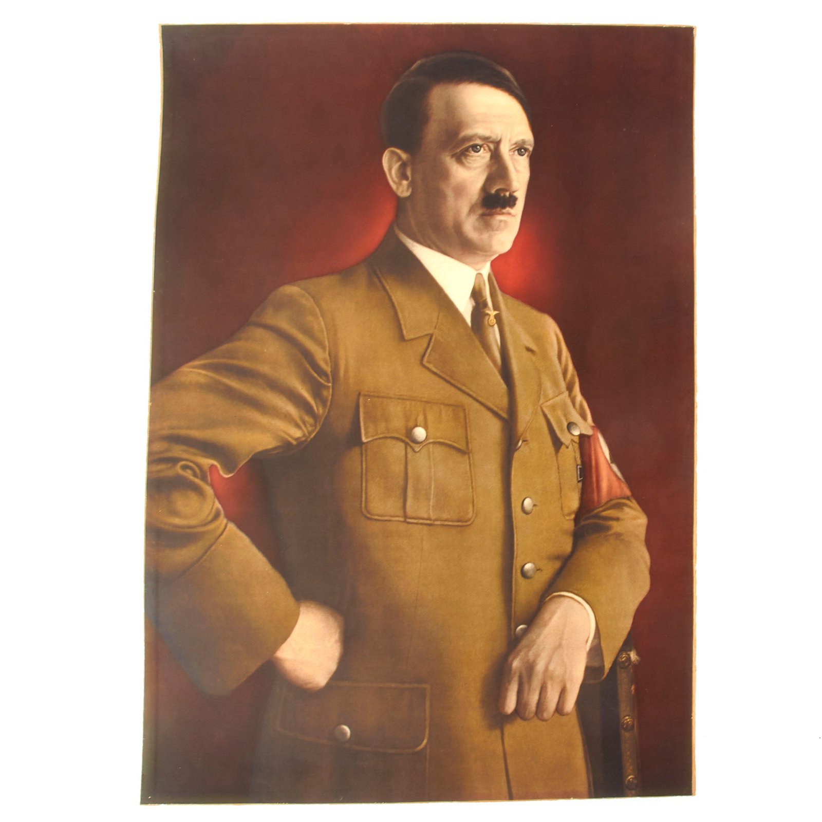 Original German WWII Rare NSDAP der Führer Adolf Printed Portrait Poster - 20 1/2" x 28 1/2"