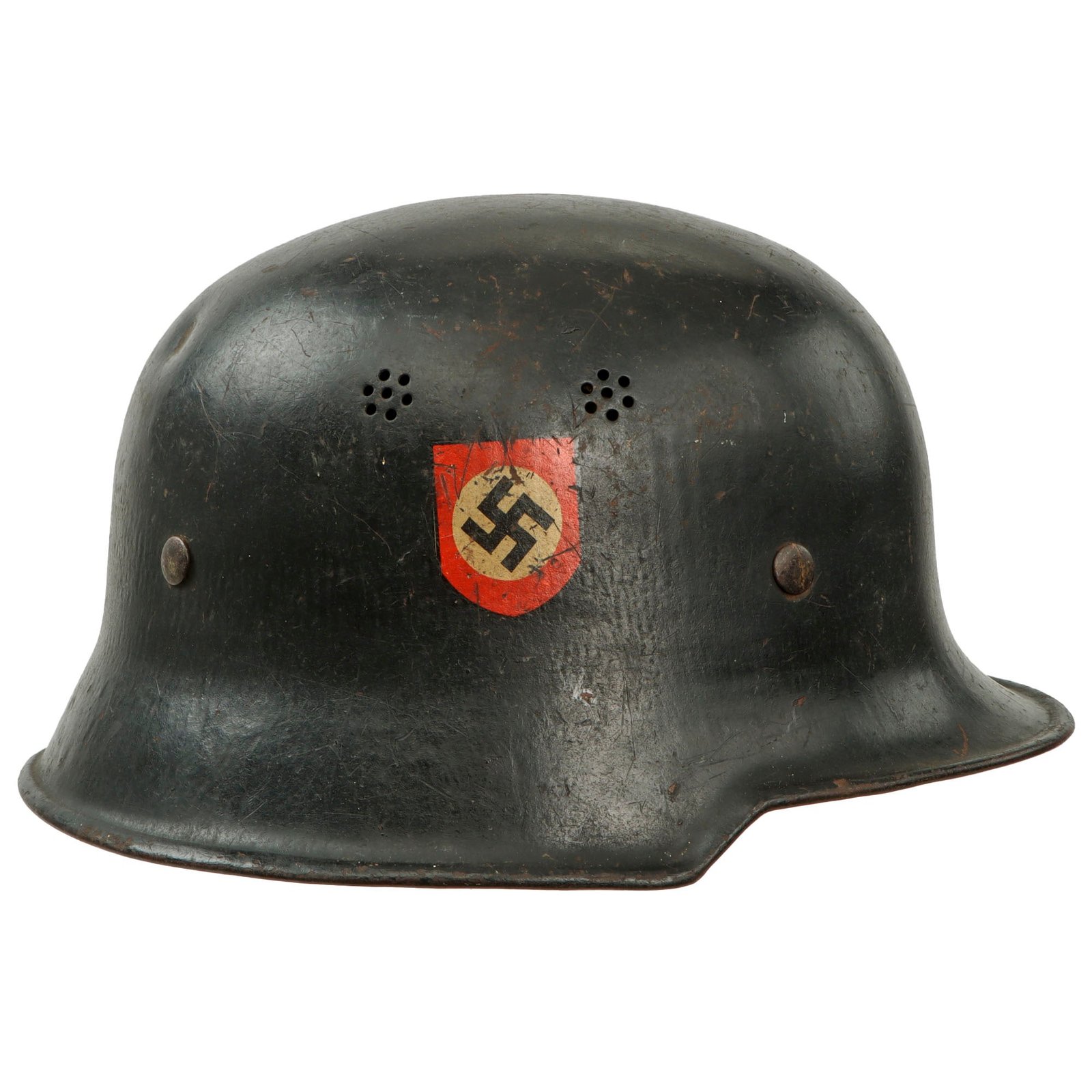 Original German WWII M34 Civic Square Dip NSDAP Double Decal Police Steel Helmet with 57cm Liner & Broken Chinstrap - Ordnungspolizei