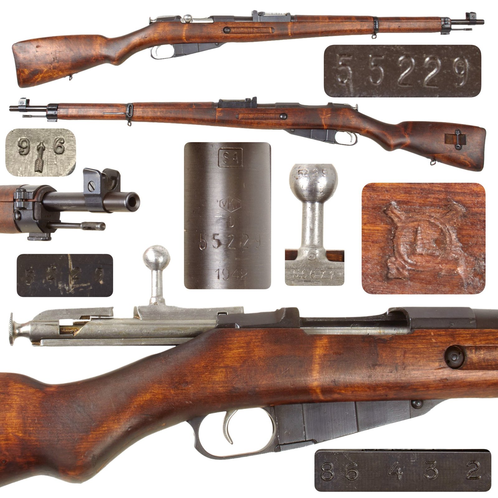 Original Antique Finnish Continuation War Model M/39 Mosin-Nagant Rifle Serial 55229 with 1942 Dated VKT Barrel - Sestroretsk Receiver Dated 1896