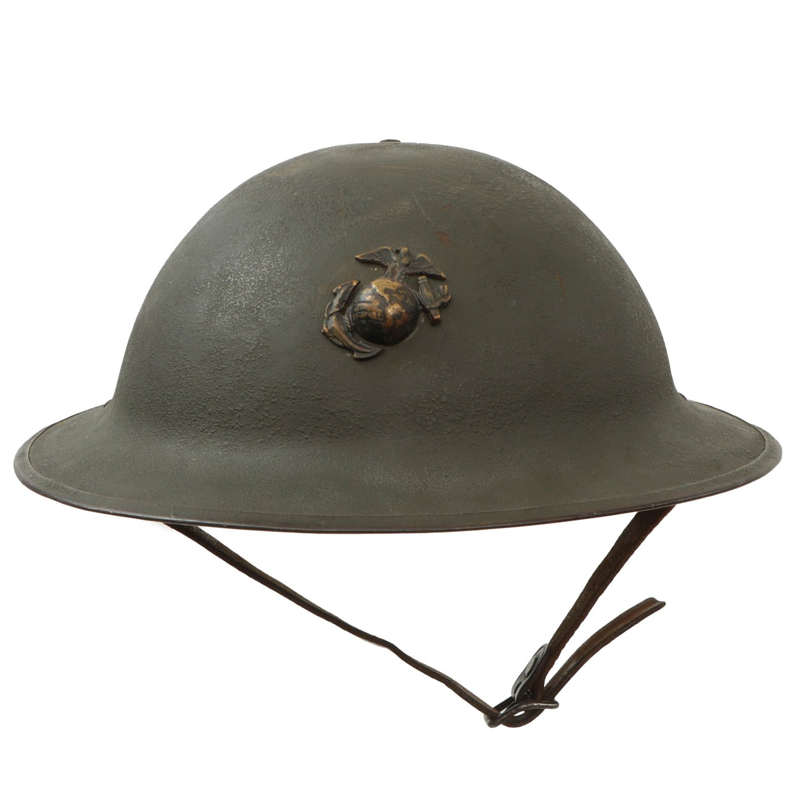 Original U.S. WWII USMC M1917 Helmet with Custom-Altered Chinstrap and EGA