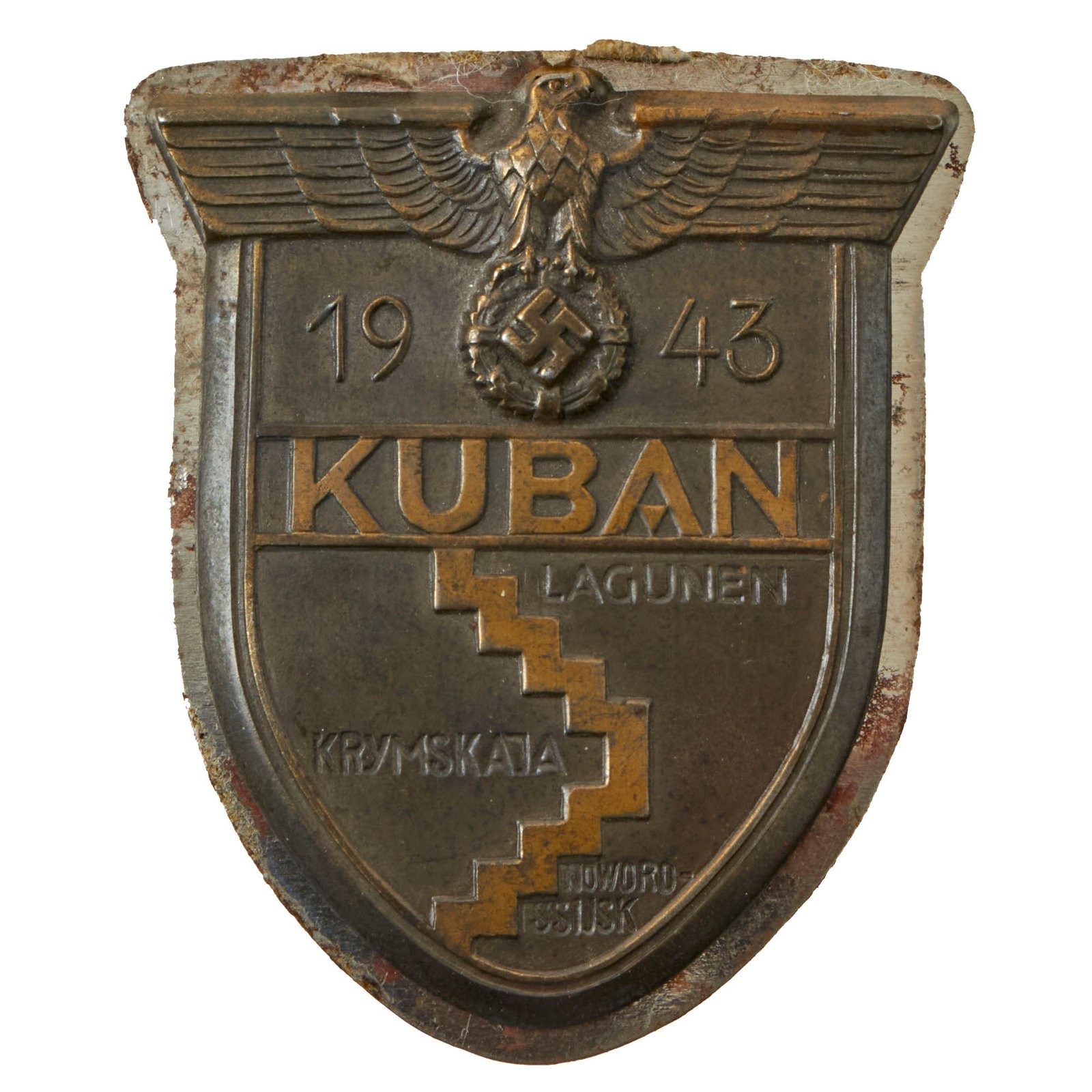 Buy Original German WWII Kuban Bridgehead Shield Decoration with Backing plate - Ärmelschild Kuban | Original Firearms Antique For Sale