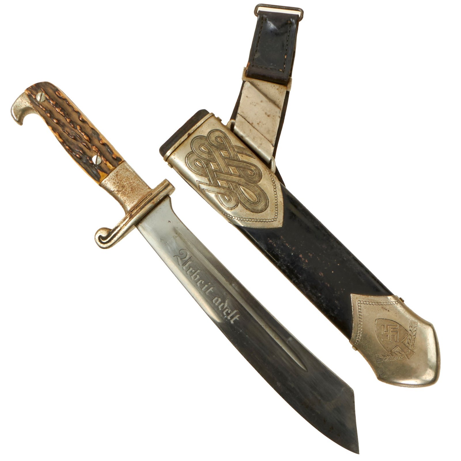 Buy Original German Pre-WWII RAD Labor Corps Enlisted Mans Hewer by Carl Julius Krebs with Rare Bullet Style Hanger & Scabbard | Original Firearms Antique For Sale
