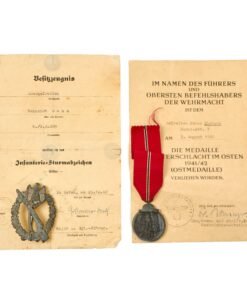 Buy Original German WWII Named Medal & Award Document Lot - Infantry Assault Badge & Eastern Front Medal | Original Firearms Antique For Sale