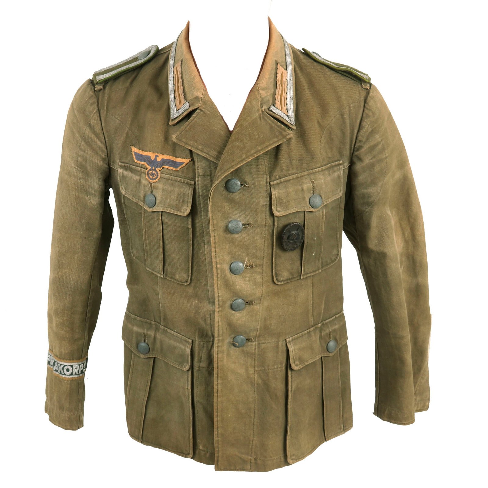 Buy Original German WWII U.S. P.O.W. Afrika Korps Panzergrenadier NCO M41 Tropical Tunic with Post War Re-attached Insignia | Original Firearms Antique For Sale