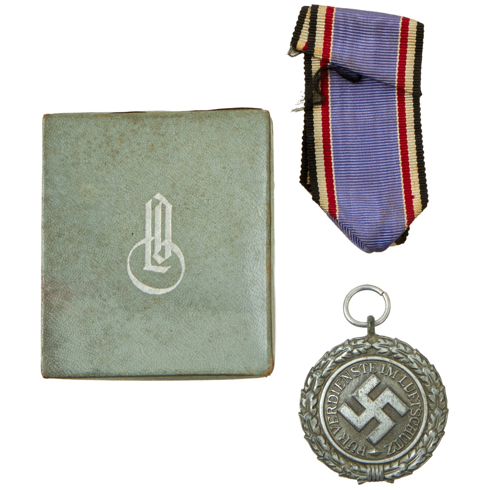 Buy Original German WWII RLB Luftschutz Air Defense Honor Medal 2nd Grade with Ribbon in LDO Box | Original Firearms Antique For Sale